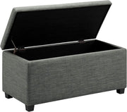 Dark Grey Upholstered Storage Ottoman Bench Soft Close Lid Linen Fabric 90x42x43