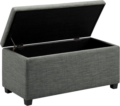 Dark Grey Upholstered Storage Ottoman Bench Soft Close Lid Linen Fabric 90x42x43