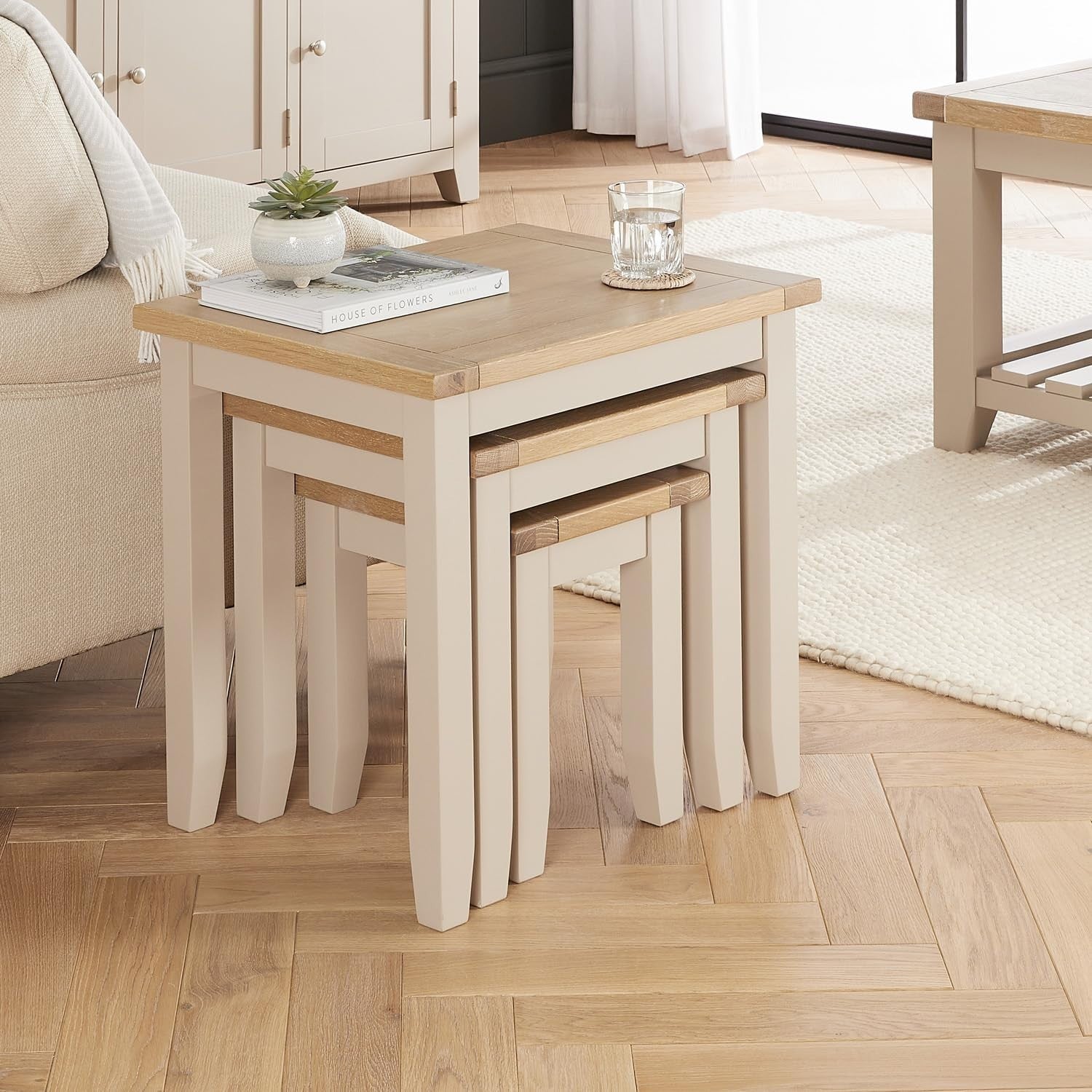 Space Saving Dove Grey Nesting Tables Wood Shaker Style Coffee Side Set