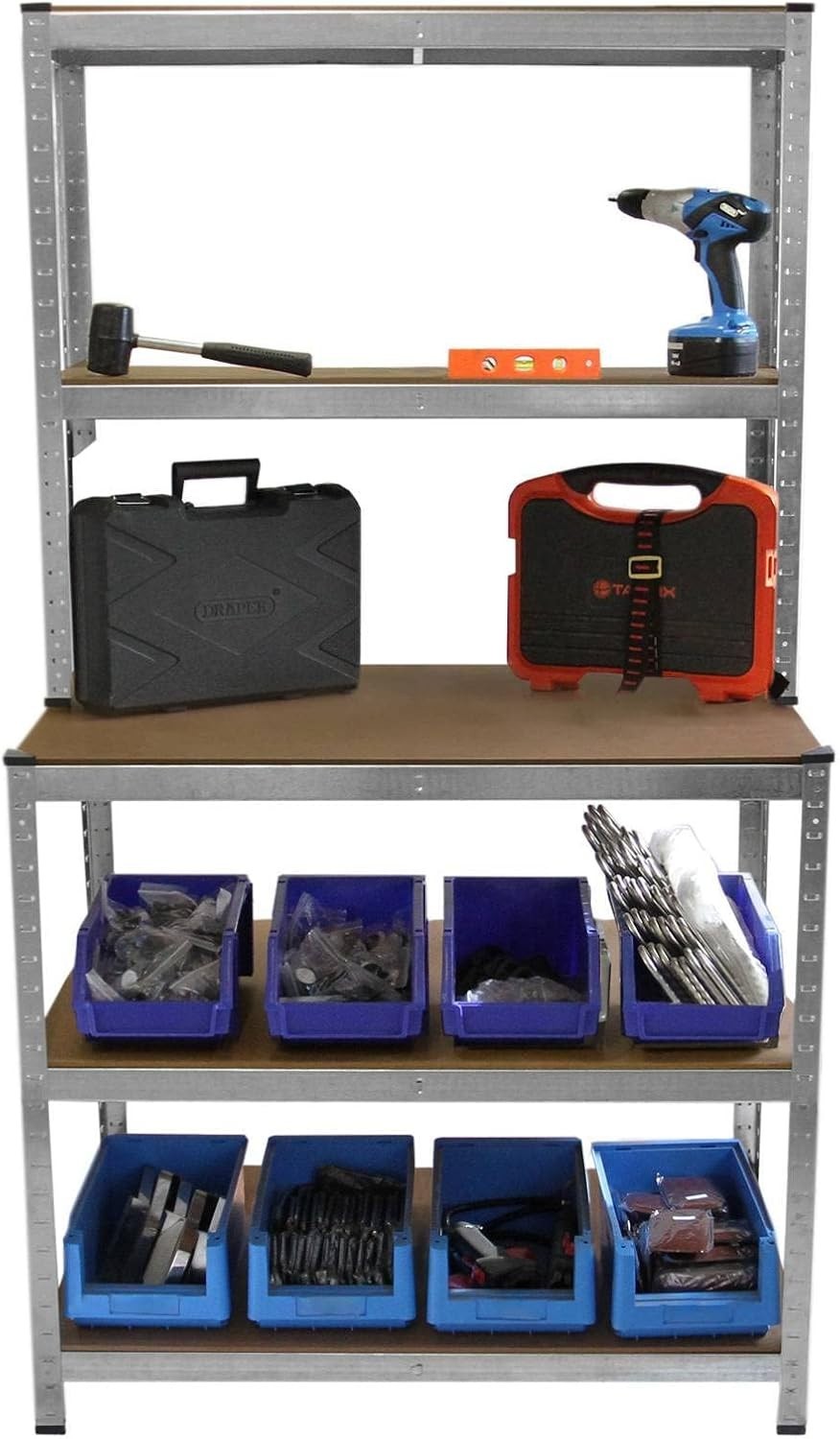 Heavy Duty 5-Tier Workbench Shelving 900kg Boltless Galvanised Steel 100x60