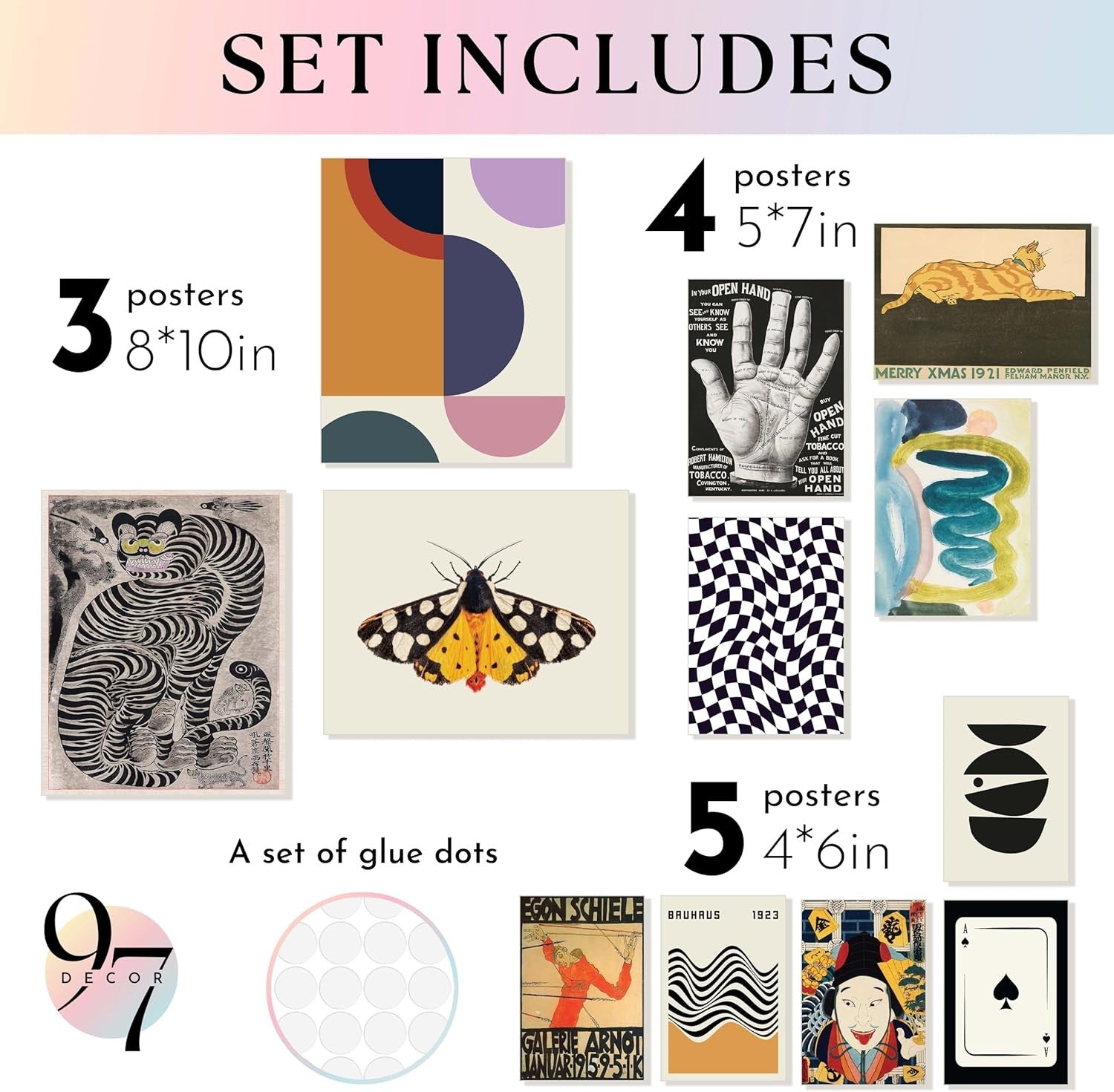 Vintage Eclectic Wall Art Collage Set 8x10 Retro Bauhaus Prints