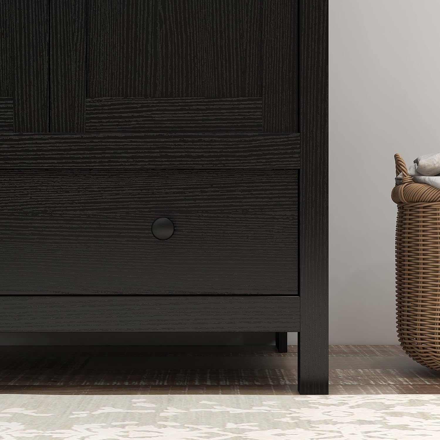 2 Door Wardrobe with Drawer Black Wooden Bedroom Storage Cupboard
