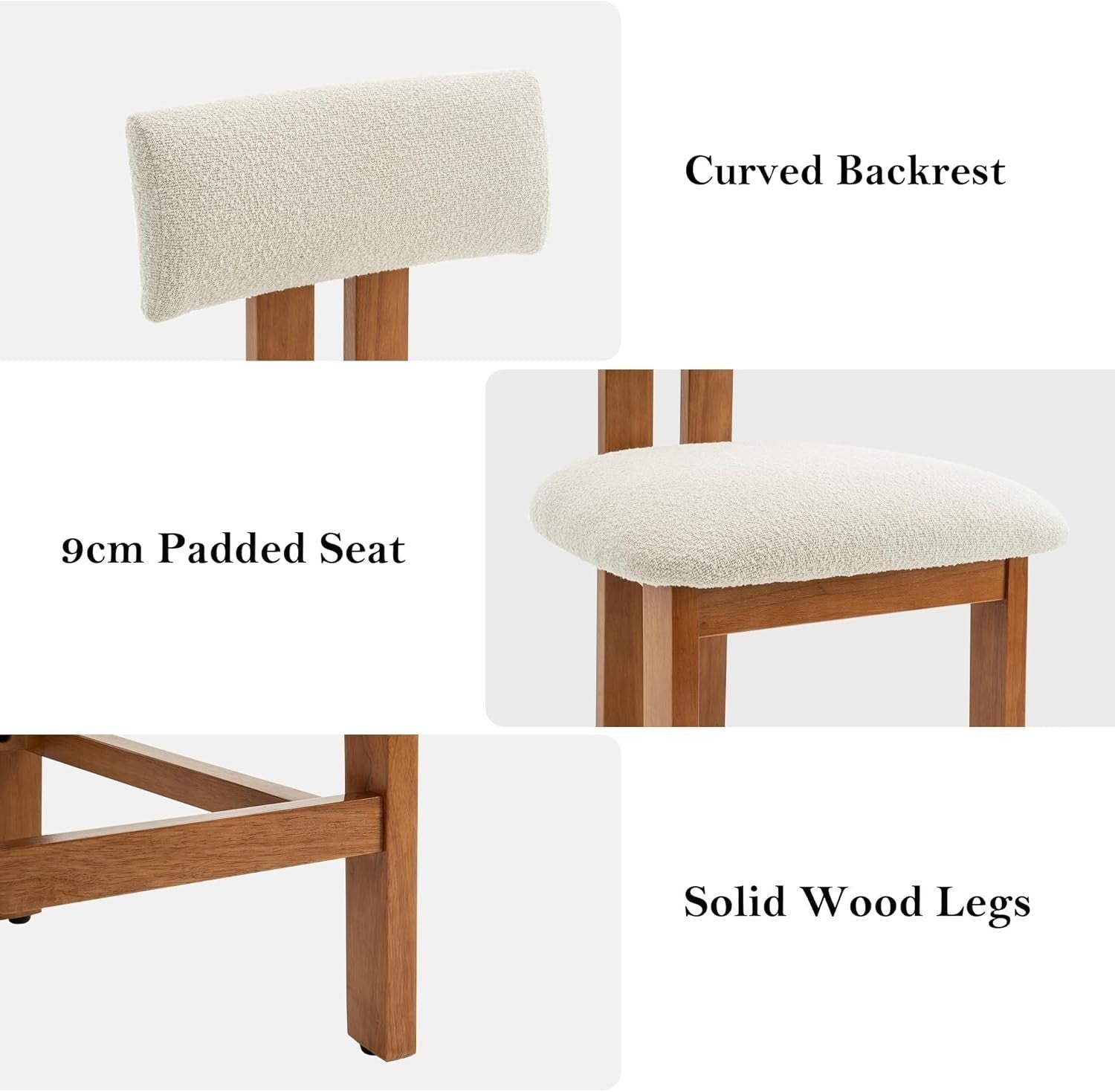 Retro Mid Century Bar Stools Set of 2 Cream Boucle Padded Kitchen Island