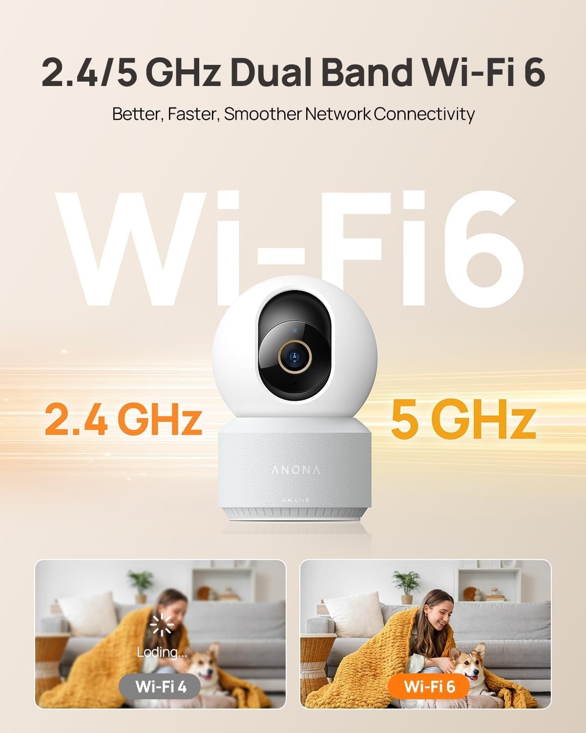 4K Indoor Security Camera 256GB SD Card 360° Pet Baby Monitor WiFi 6