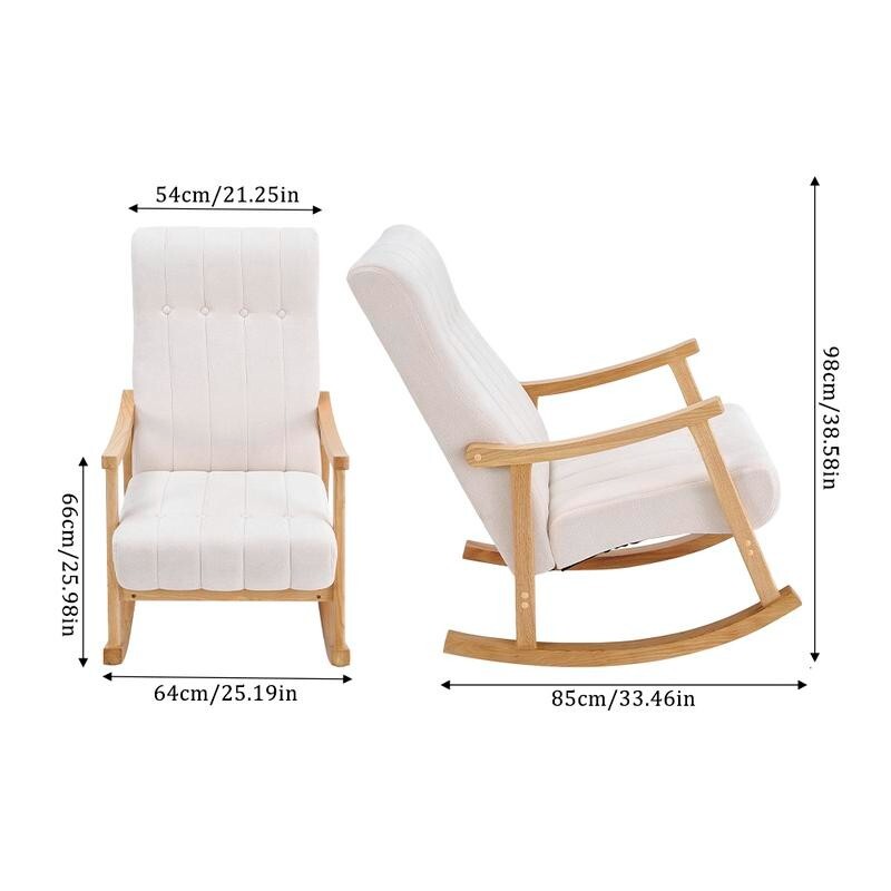 Beige Velvet Rocking Chair Tufted Armchair with Wooden Frame Lounge Seat