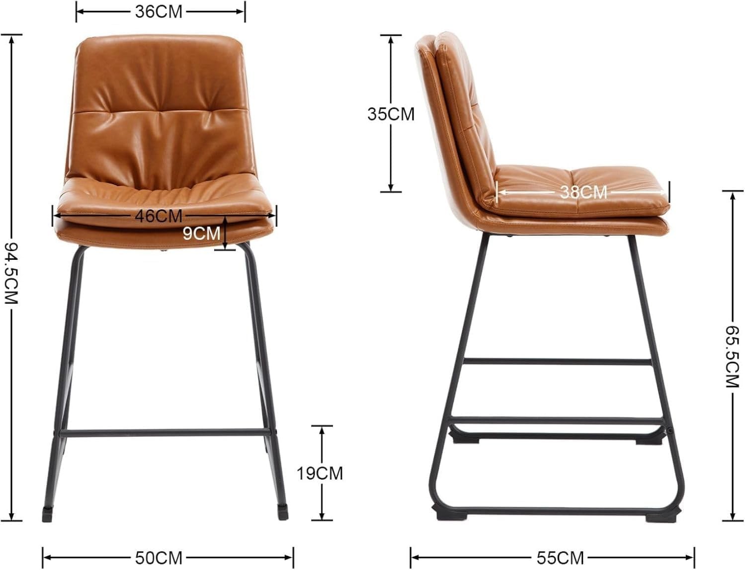 Modern Brown Bar Stools Set of 2 – PU Leather Counter Chairs