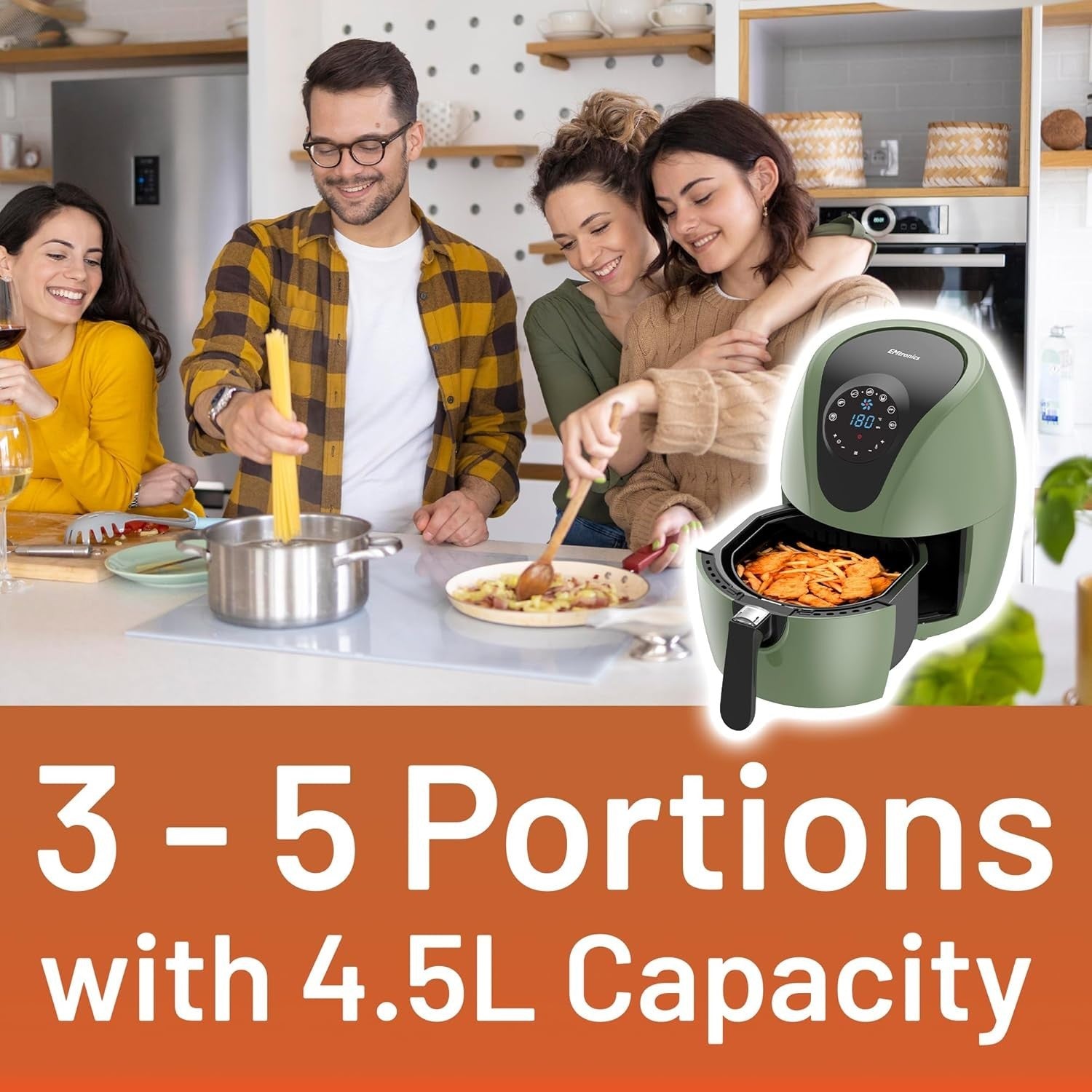 4.5L Digital Air Fryer | 1400W Oil-Free Cooking | 7 Presets | Sage Green