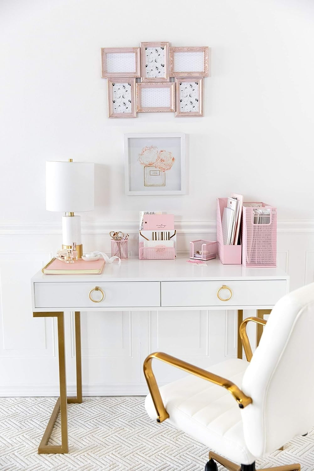 Pink Desk Organiser Set 5pc Metal Office Storage File Holder Women