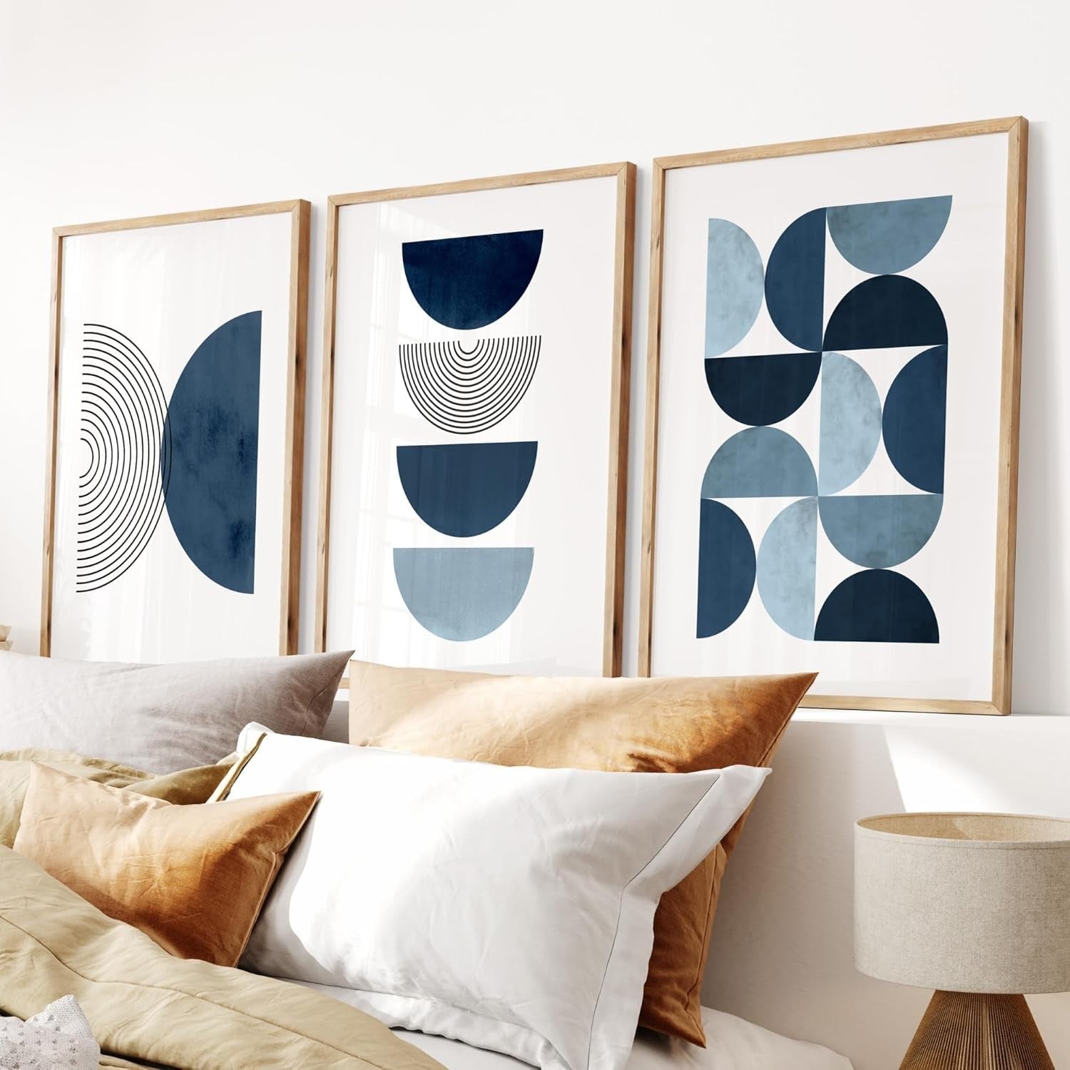 Navy Blue Wall Art Prints Set of 3 A3 Unframed
