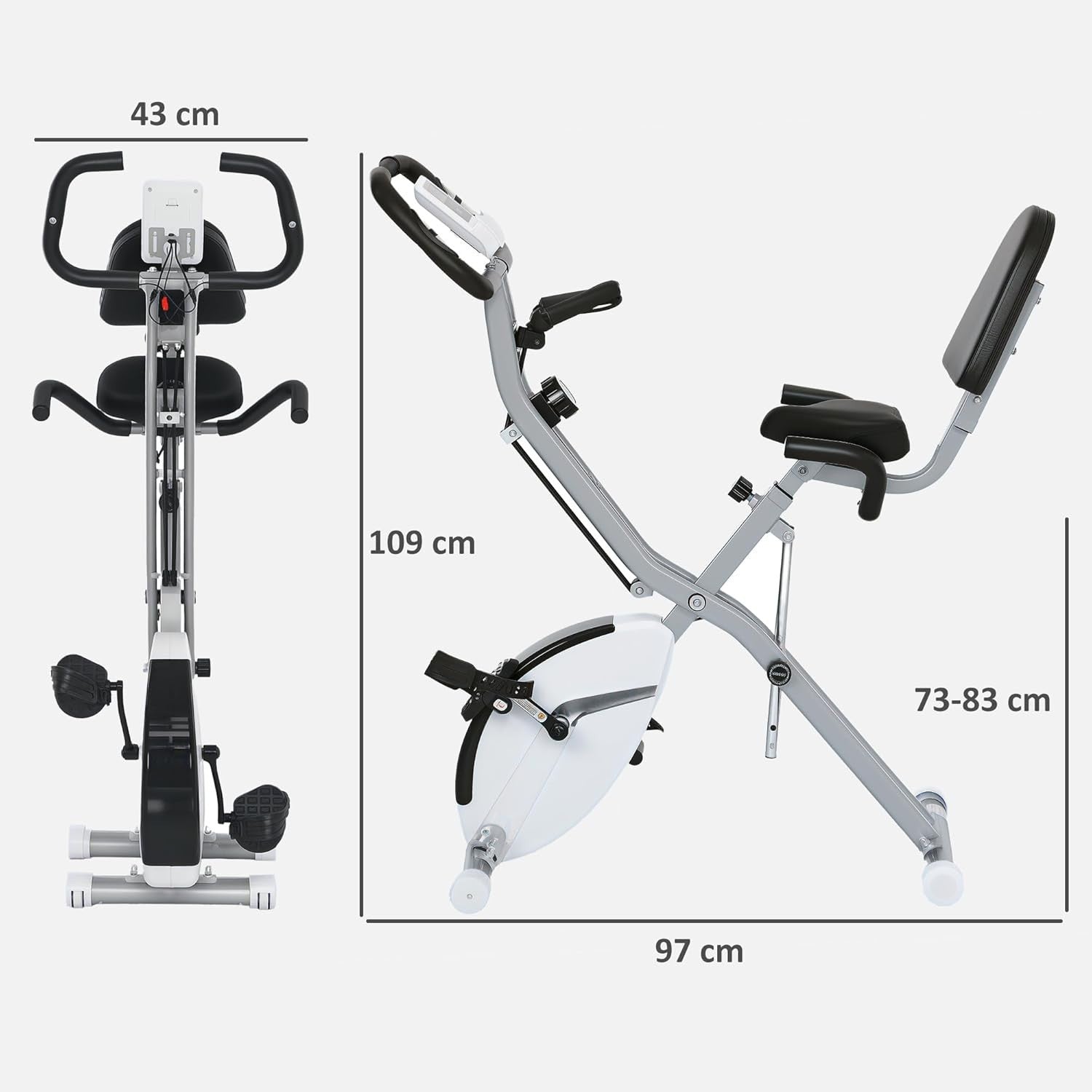 5-in-1 Folding Exercise Bike Upright/Recumbent 8-Level Magnetic LCD White