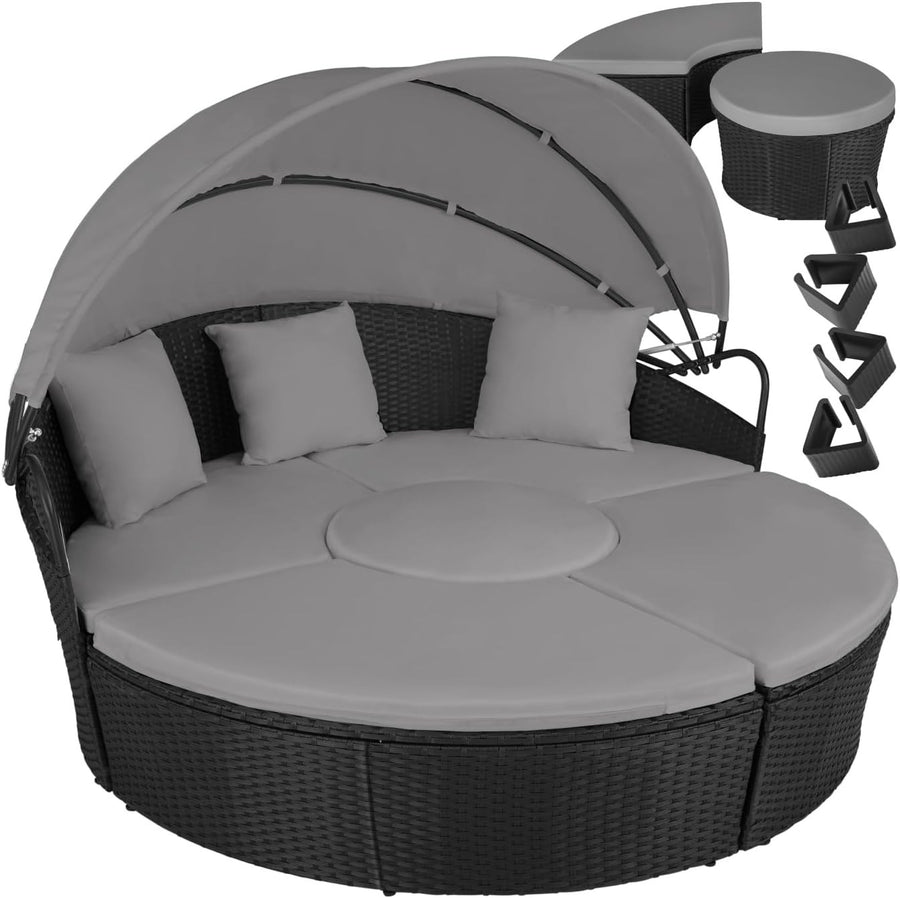 Modular 5-Piece Outdoor Rattan Daybed Set with Adjustable Canopy & Cushions