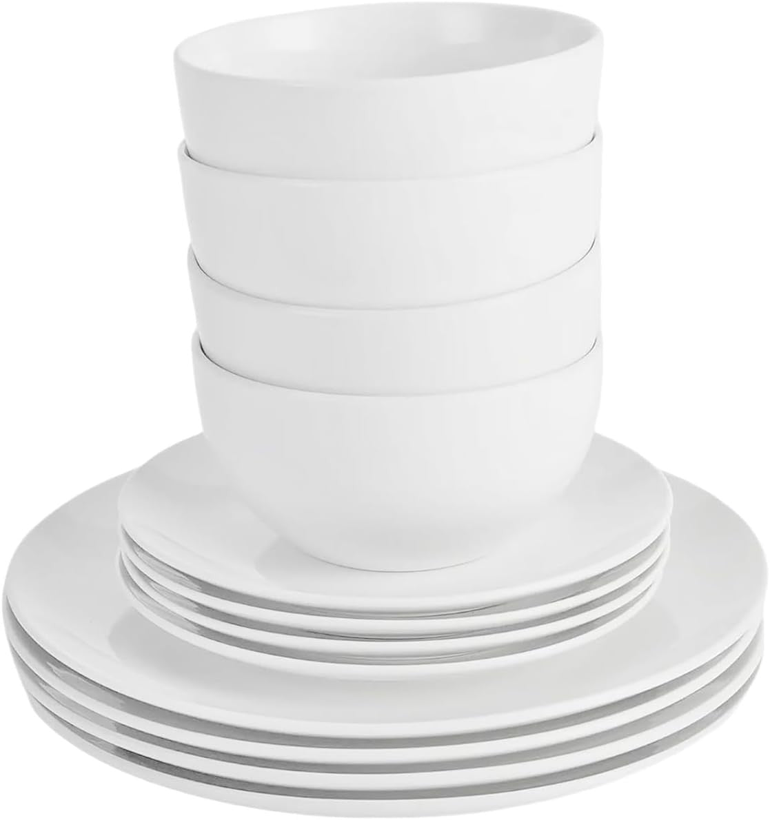 12pc Porcelain Dinnerware Set White Plates Bowls Microwave Dishwasher Safe