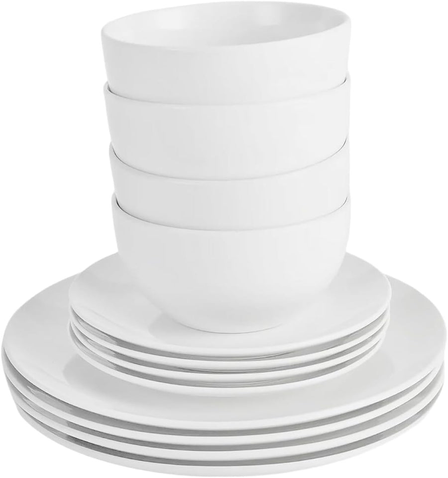 12pc Porcelain Dinnerware Set White Plates Bowls Microwave Dishwasher Safe