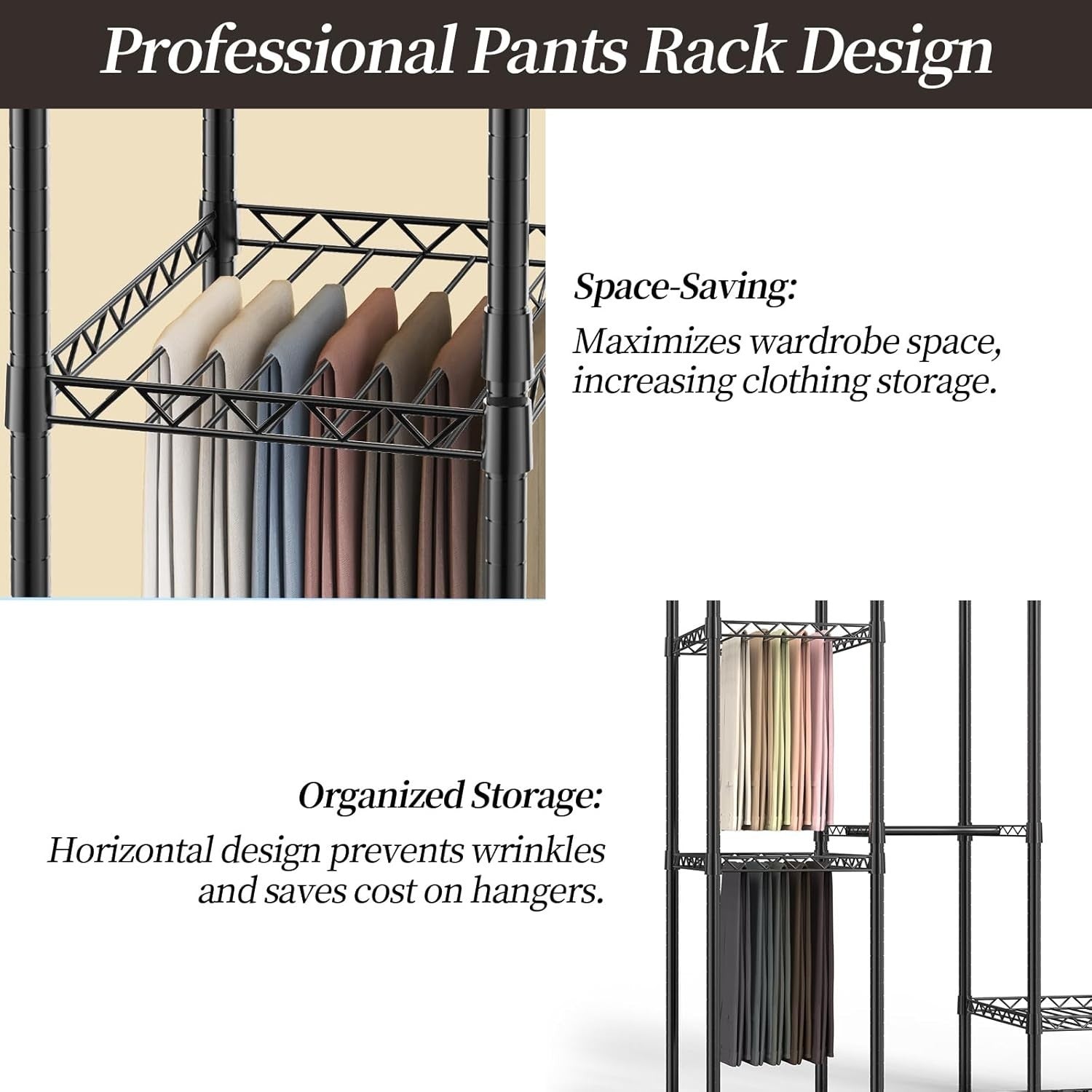 Heavy Duty 4-Layer Clothes Rail with Shelves & Pants Rack – Black