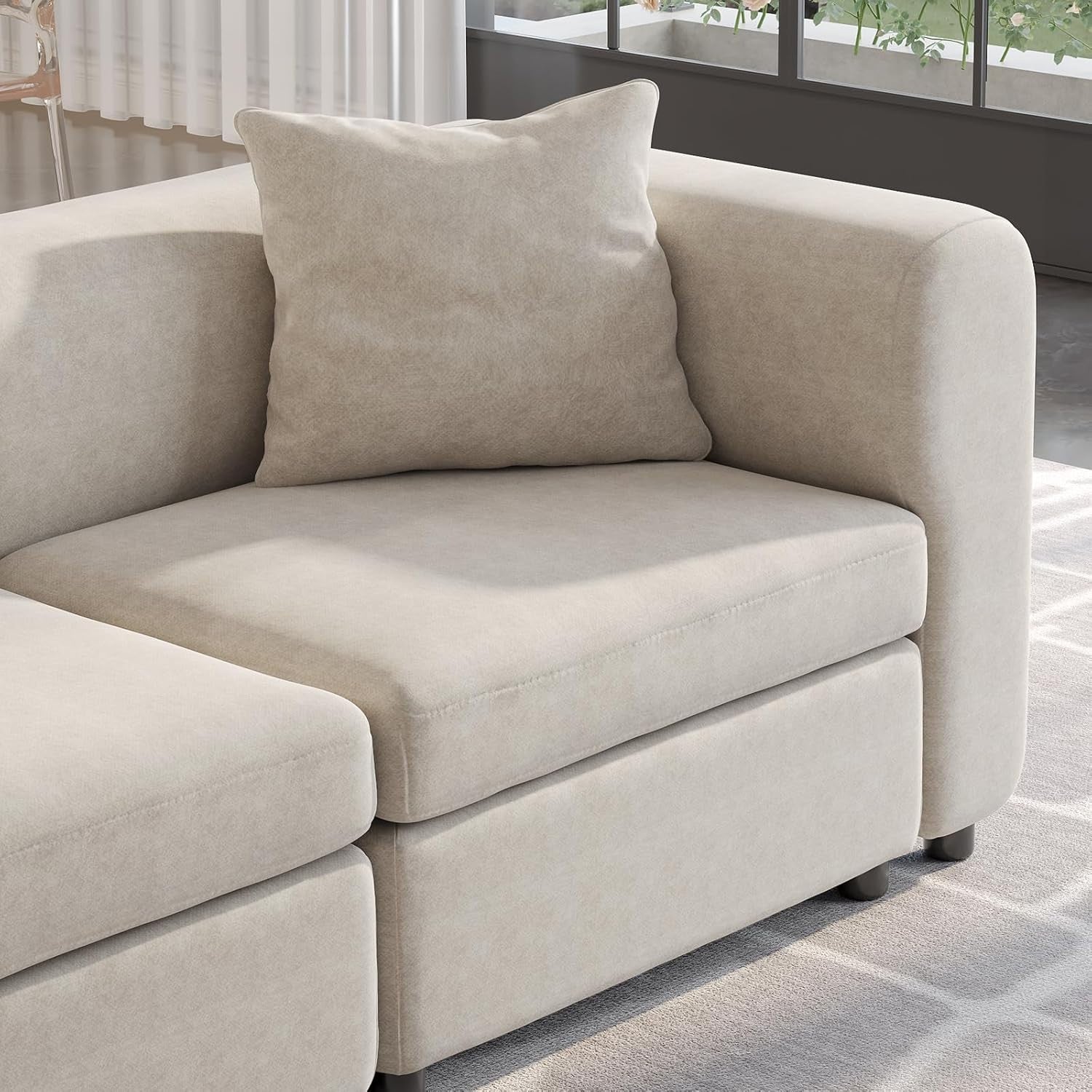Oversized 5 Seater L-Shape Sectional Sofa Velvet Couch with Sleeper Ottoman