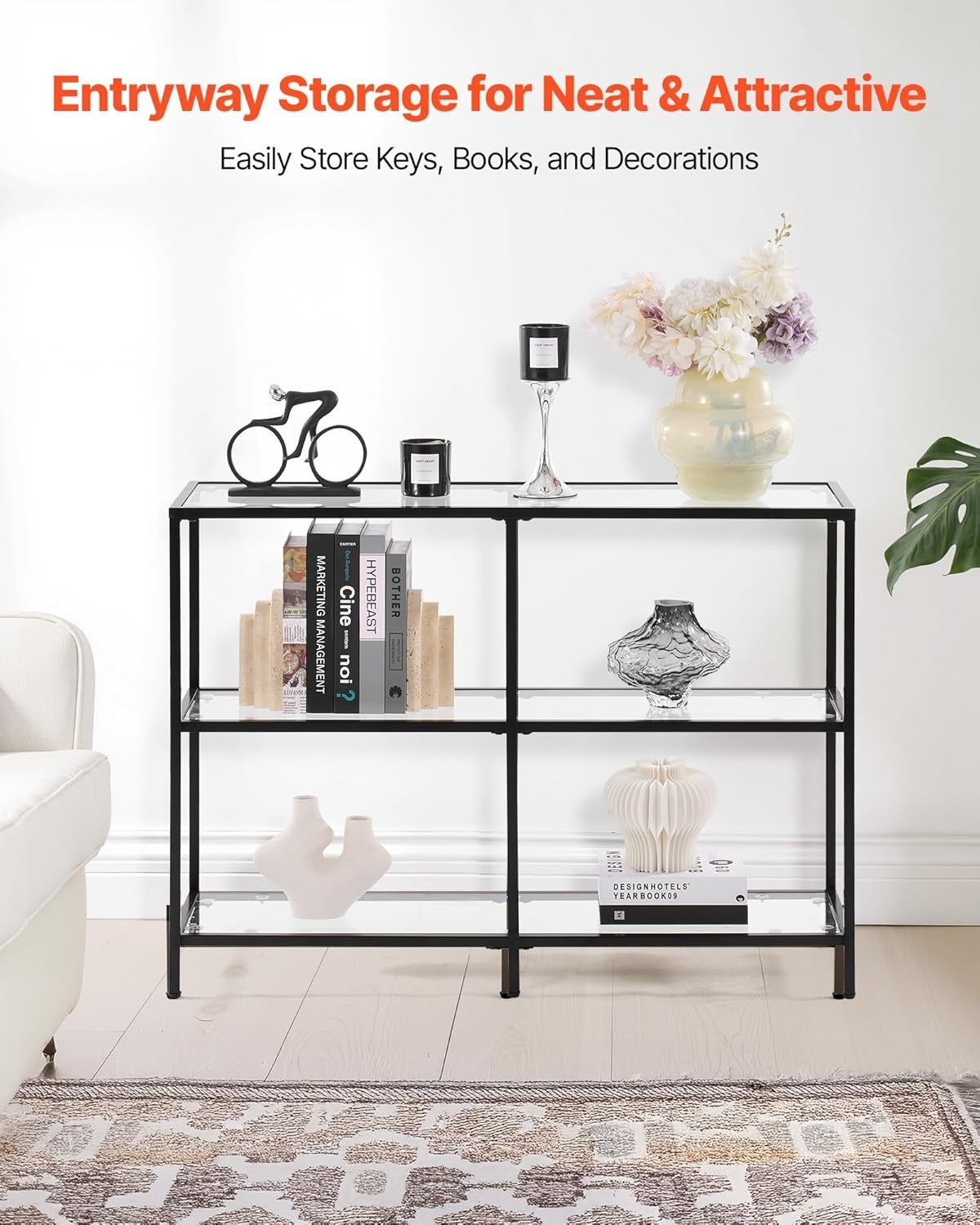 3-Tier Glass Console Table with Storage – Modern Tempered Display Shelf