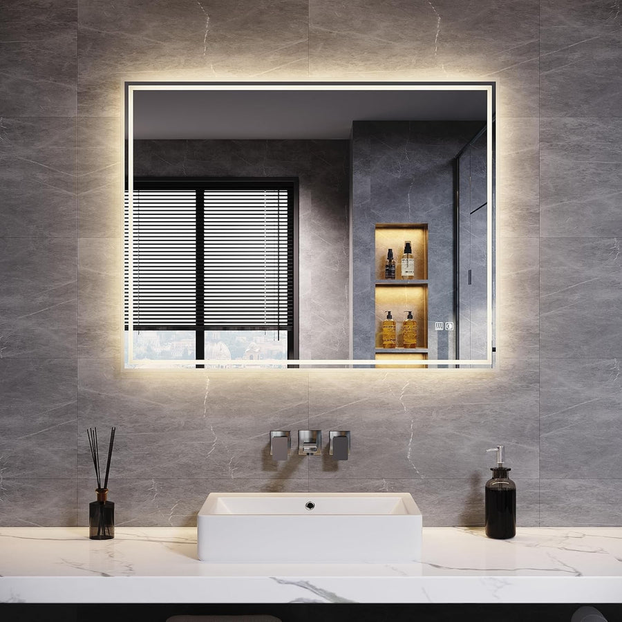 LED Bathroom Mirror 90x70cm Wall Mounted Anti-Fog Sensor Light Heated Pad