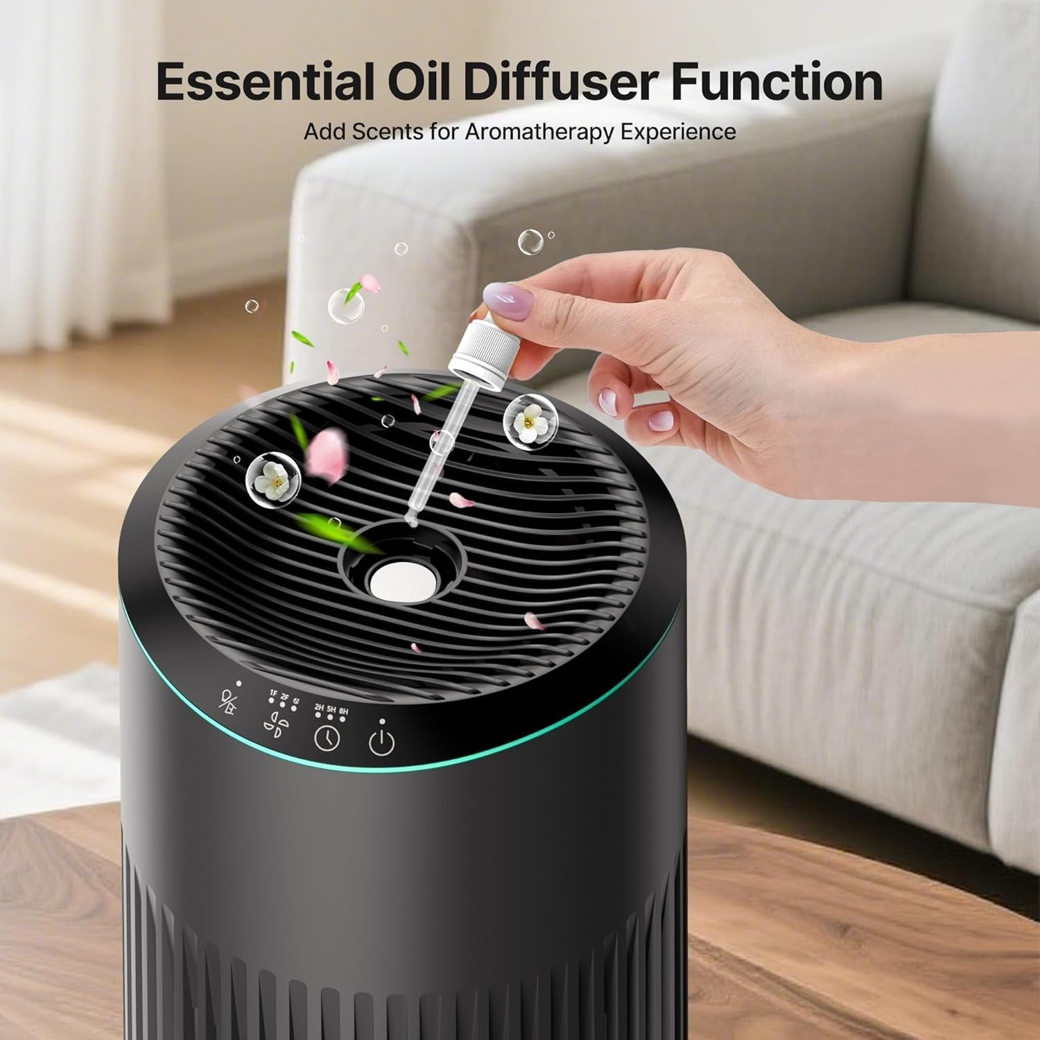 Small Air Purifier for Home Smoke Pet Odors 22dB Sleep Mode Grey