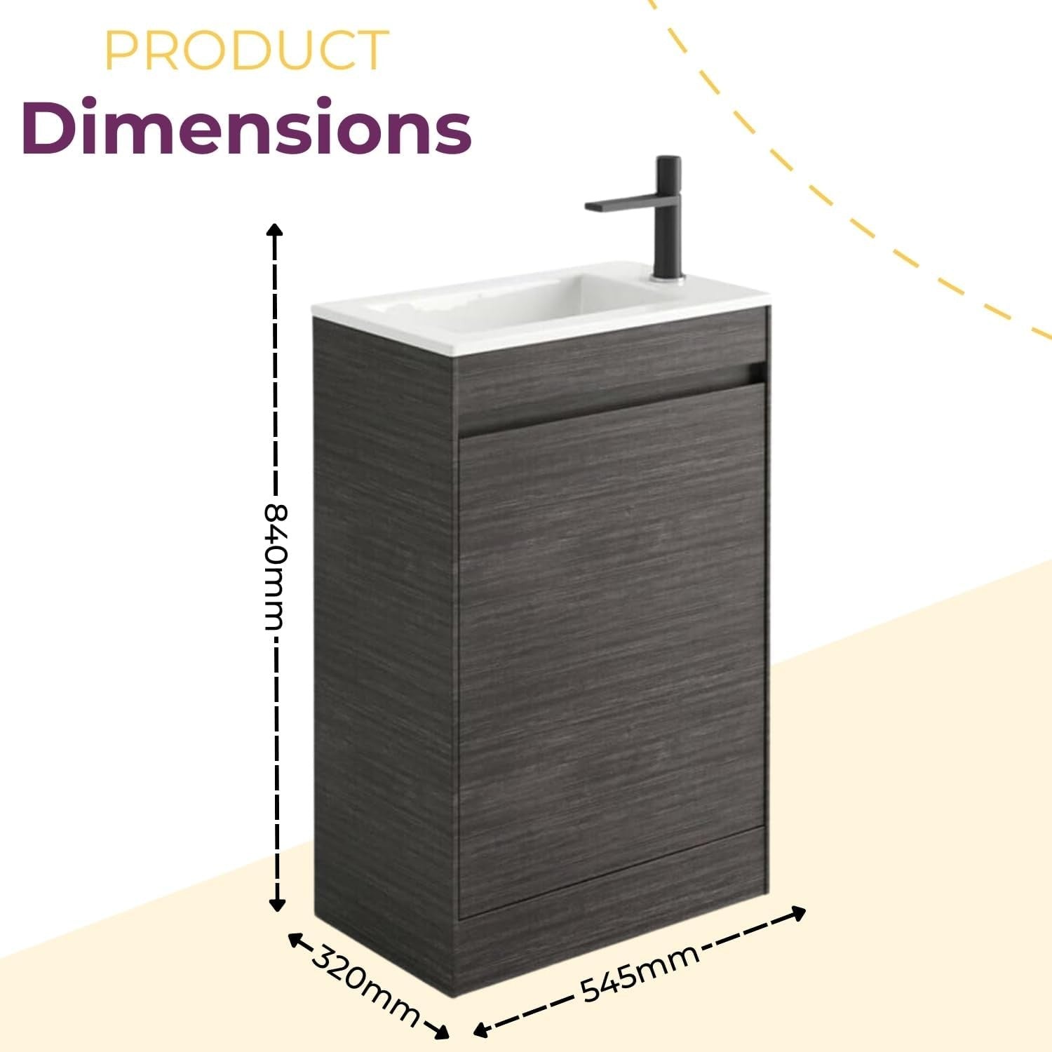 550mm Dark Oak Floor Standing Vanity Unit with Ceramic Basin & Soft Close Door