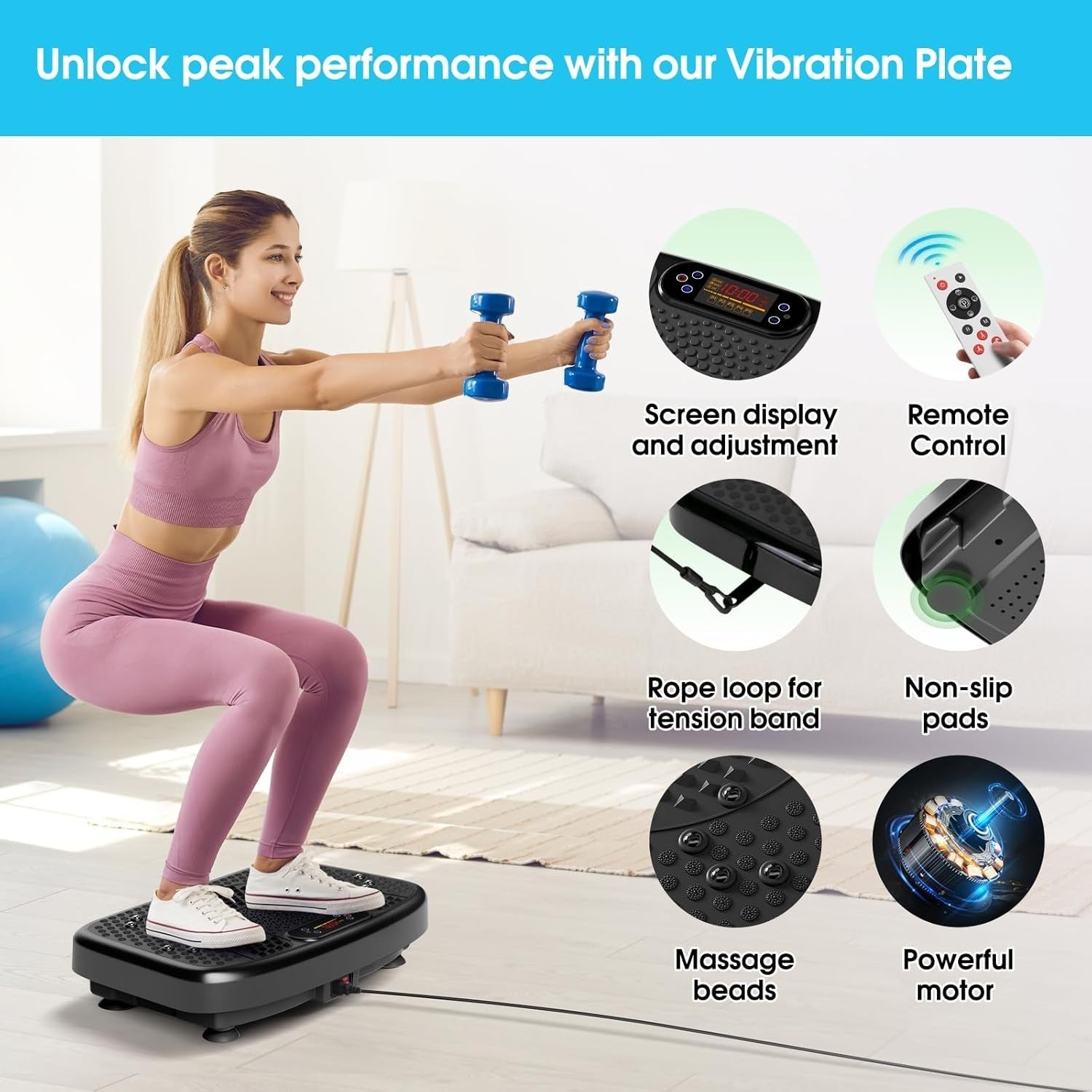 Black Vibration Plate Exercise Machine Lymphatic Drainage 120 Levels