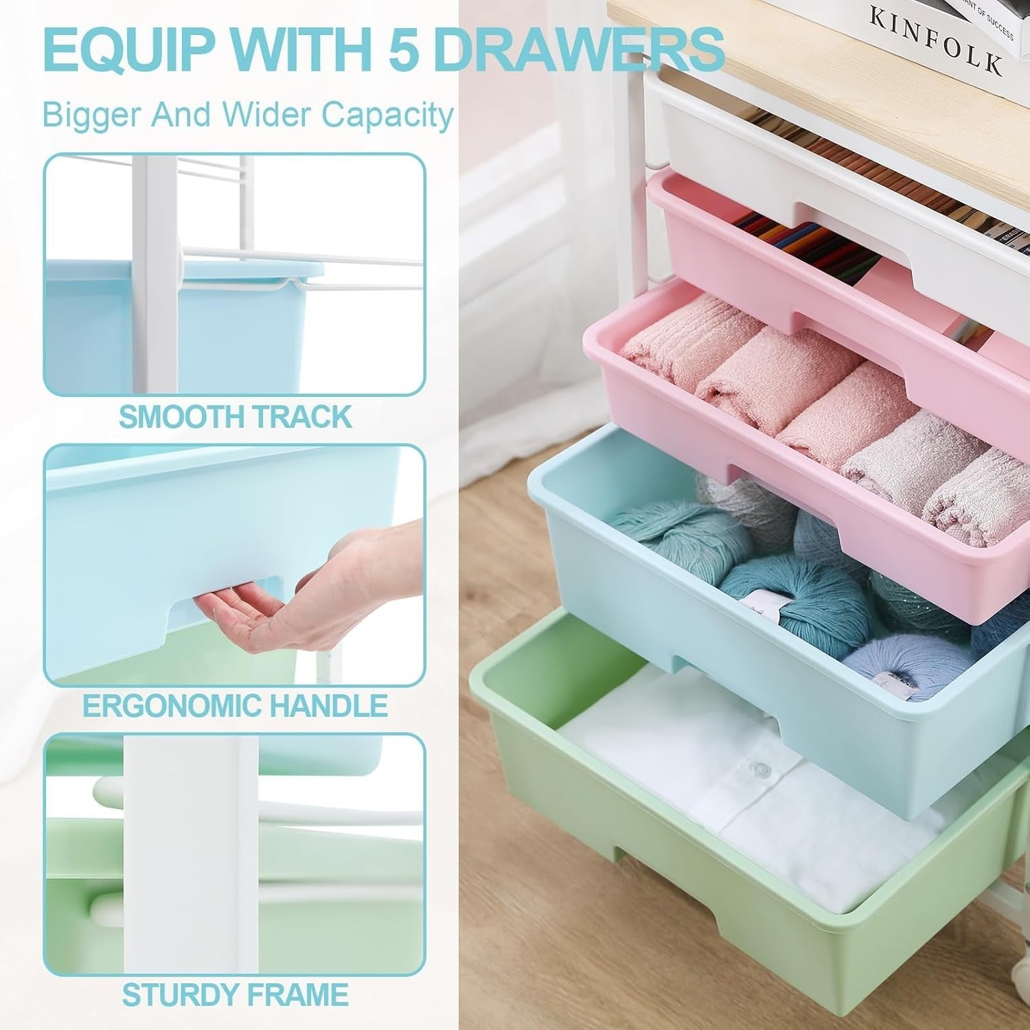5 Drawer Rolling Storage Trolley Multicolor Organizer Cart on Wheels