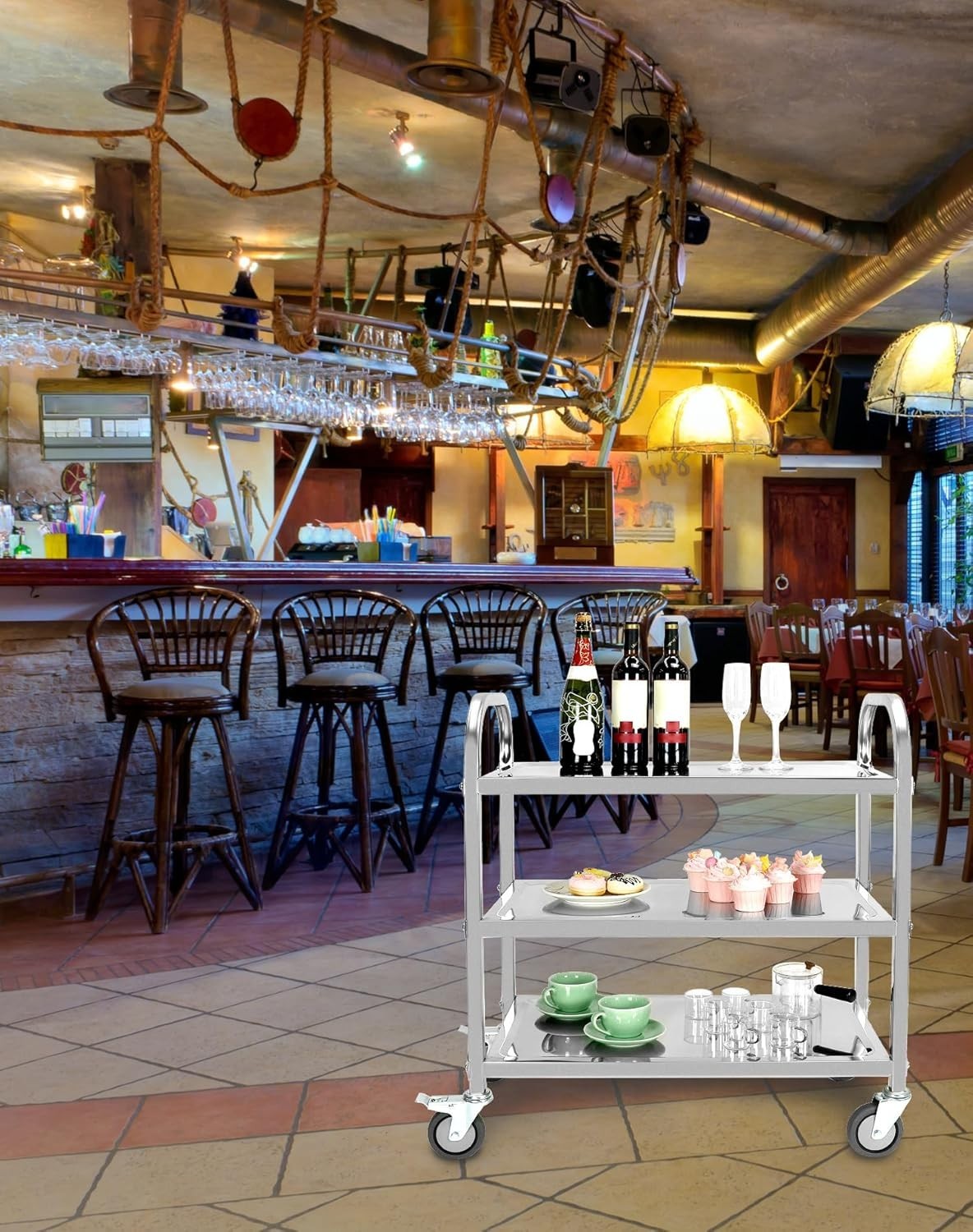 3 Tier Stainless Steel Serving Trolley 75x40x83.5cm