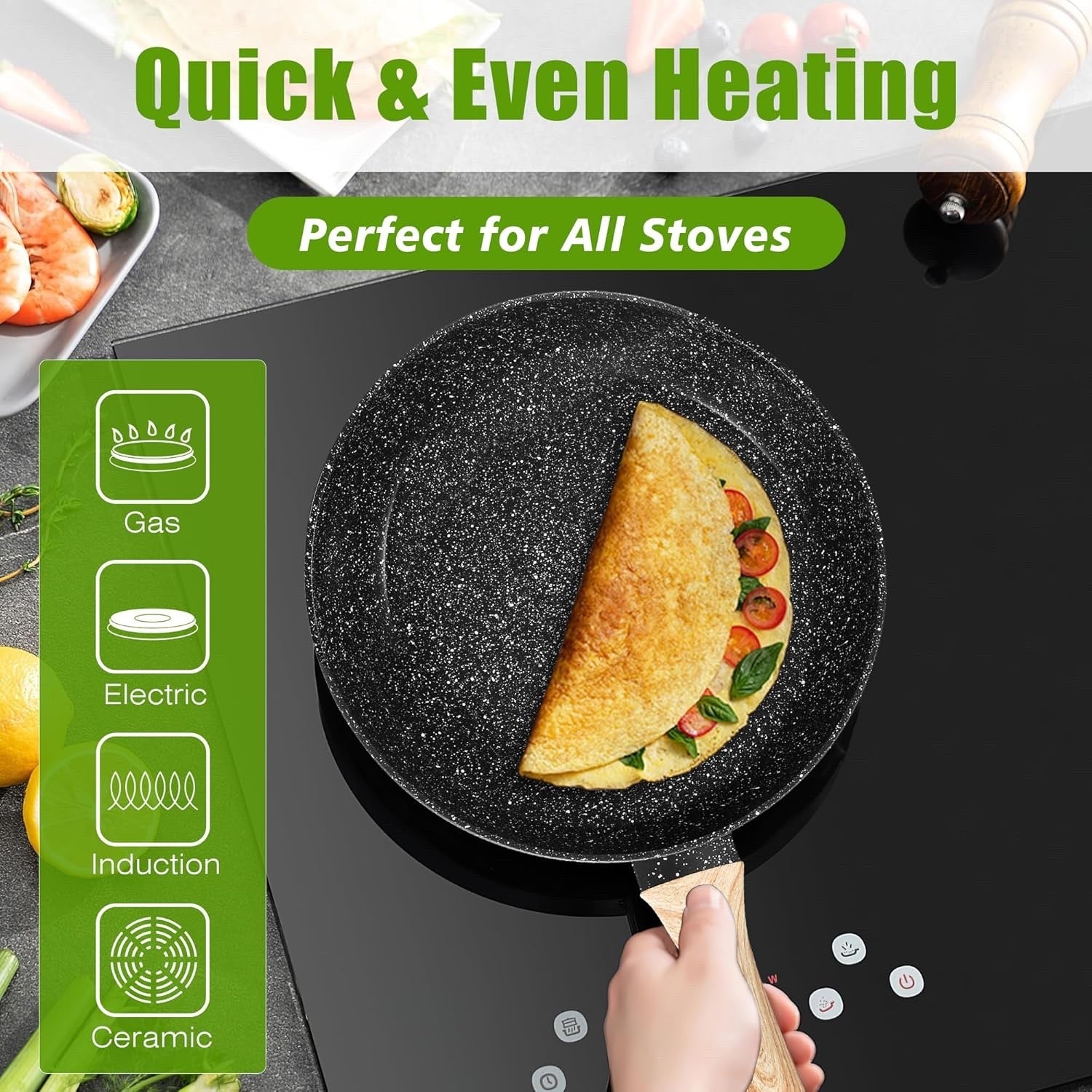19pcs Black Granite Non-Stick Cookware Set – Induction Safe, All Hobs, PFOA Free