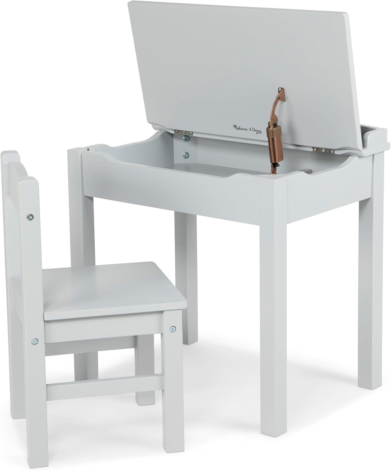 Kids Lift-Top Desk & Chair Set, Grey Wood, Compact 46x16.5x65cm