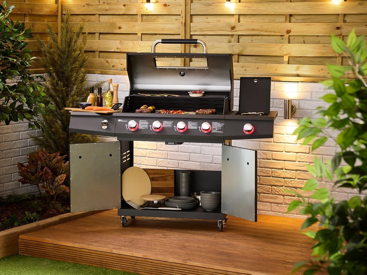 5 Burner Premium Gas BBQ Grill | Glass Lid Window | Side Burner