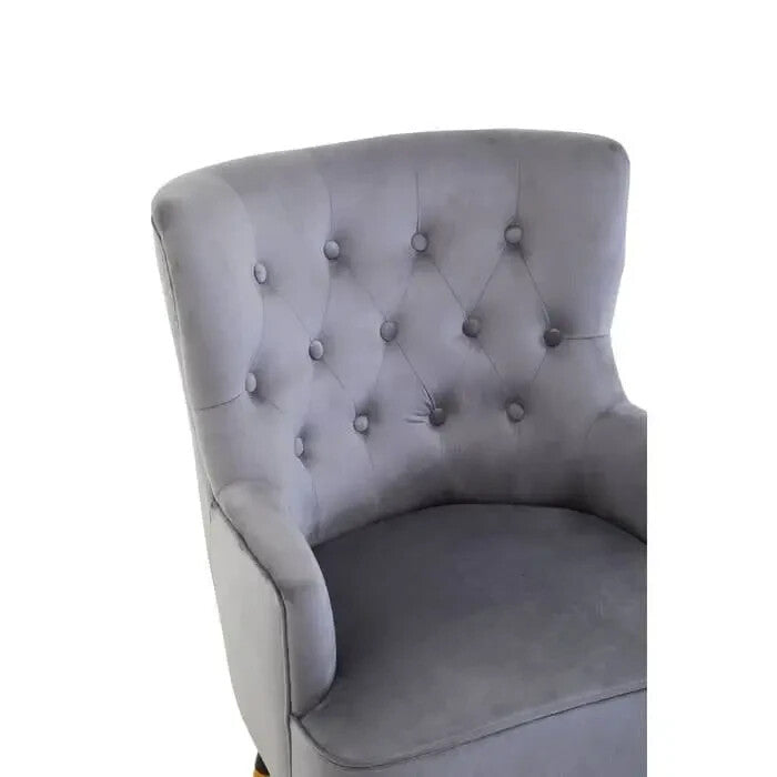 Grey Velvet Accent Chair Tufted Armchair Gold Legs Modern Lounge Seat