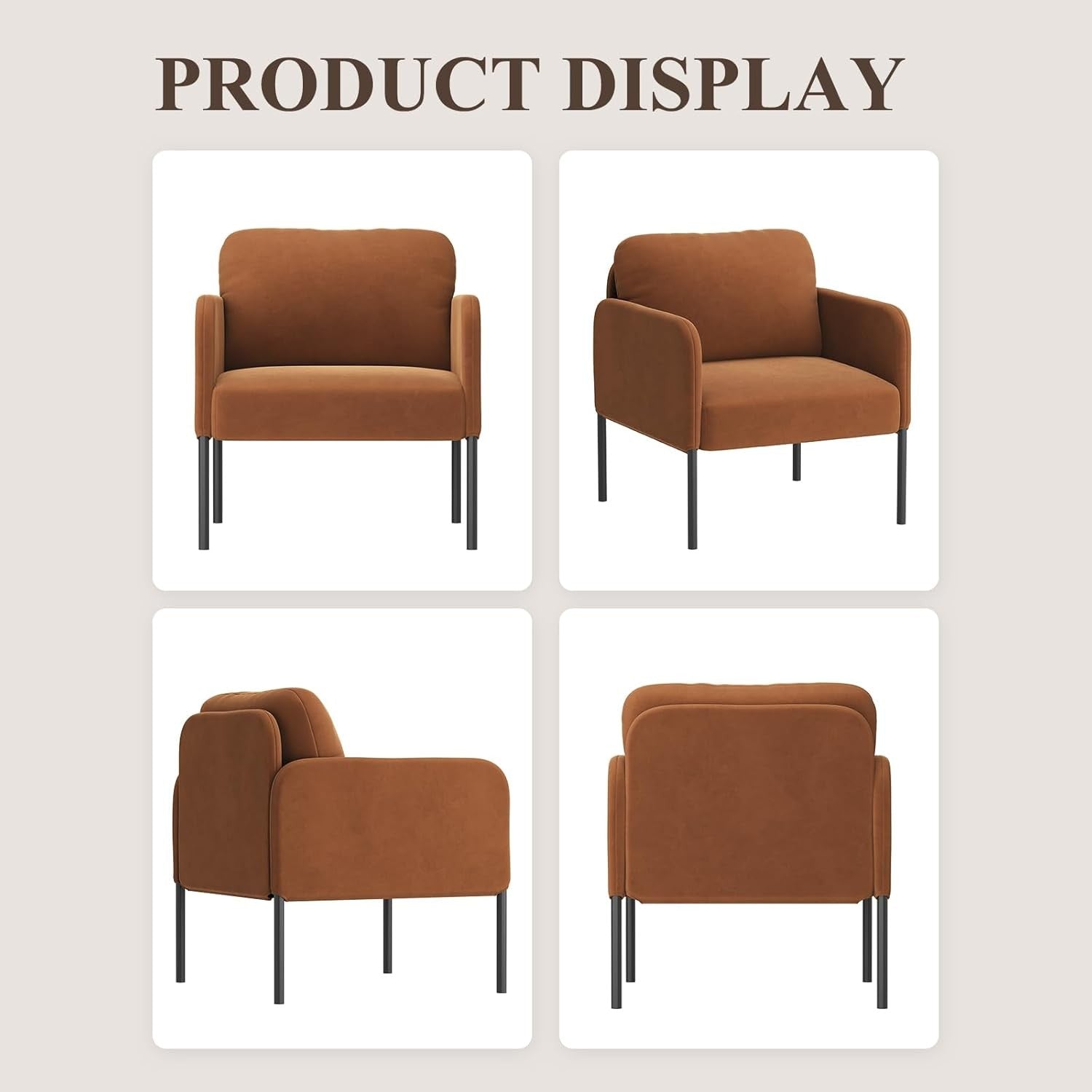 Orange Velvet Accent Armchair Modern Lounge Bedroom Reading Chair
