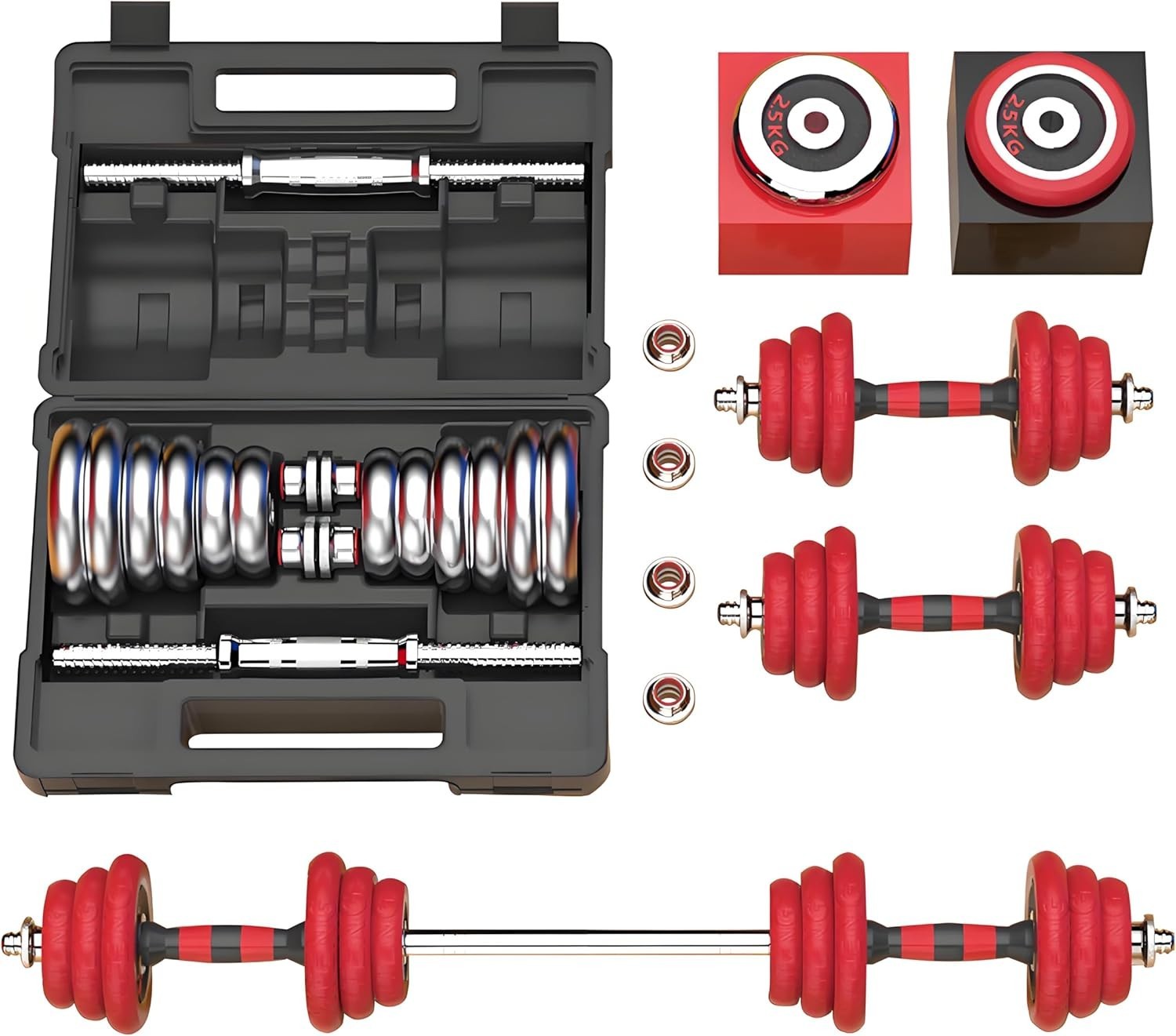 3-in-1 Adjustable Dumbbell Barbell Set 20kg Cast Iron Home Gym Weights