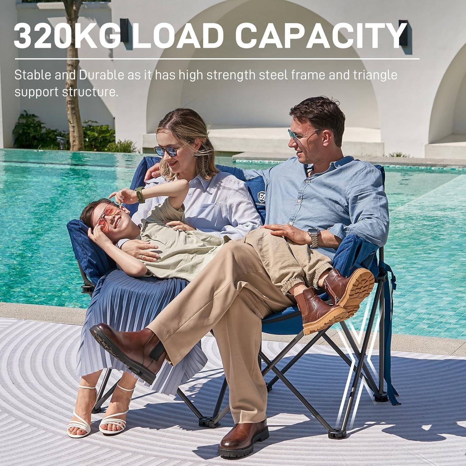 Heavy Duty Double Folding Camping Chair 300kg Capacity Outdoor Garden Sofa