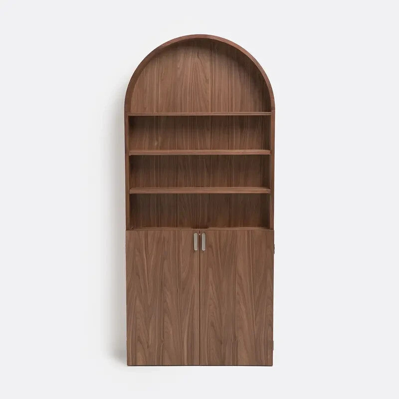 Walnut Bookcase with Folding Desk 180cm Compact Wall Storage Workspace