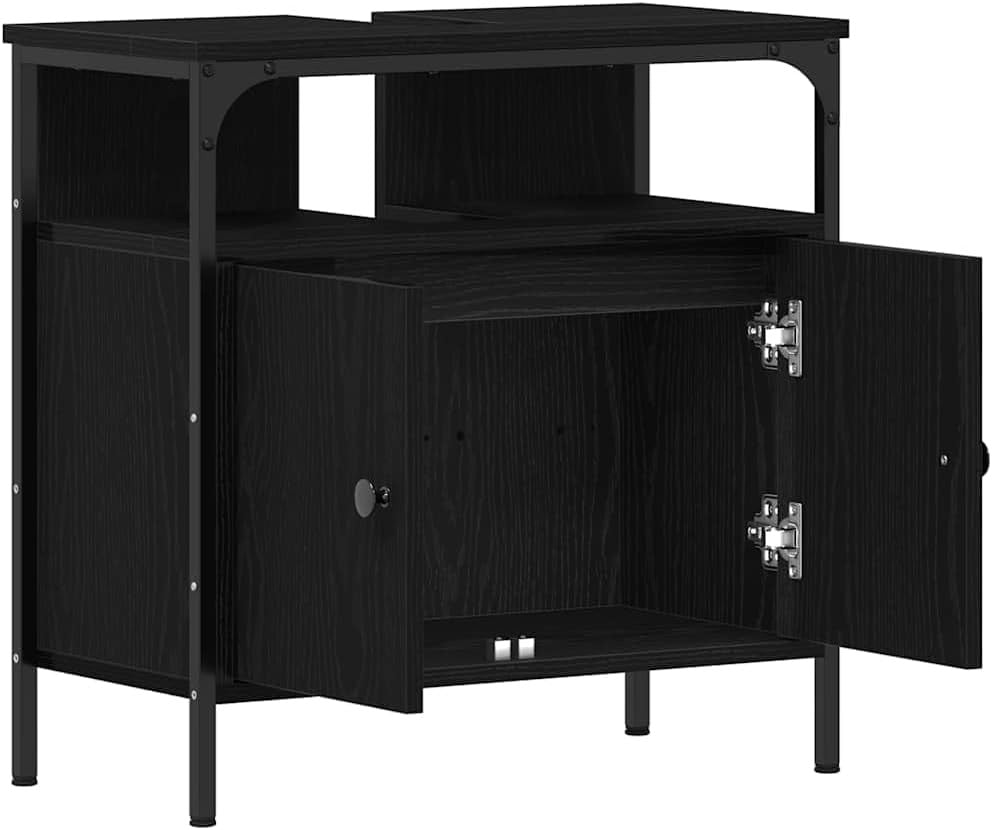 Black Oak Bathroom Sink Cabinet | 60x30x60cm Modern Storage Unit with Shelves