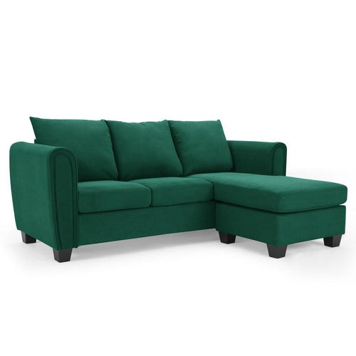 Green Cord 3 Seater Sofa with Chaise Reversible Corner Couch UK