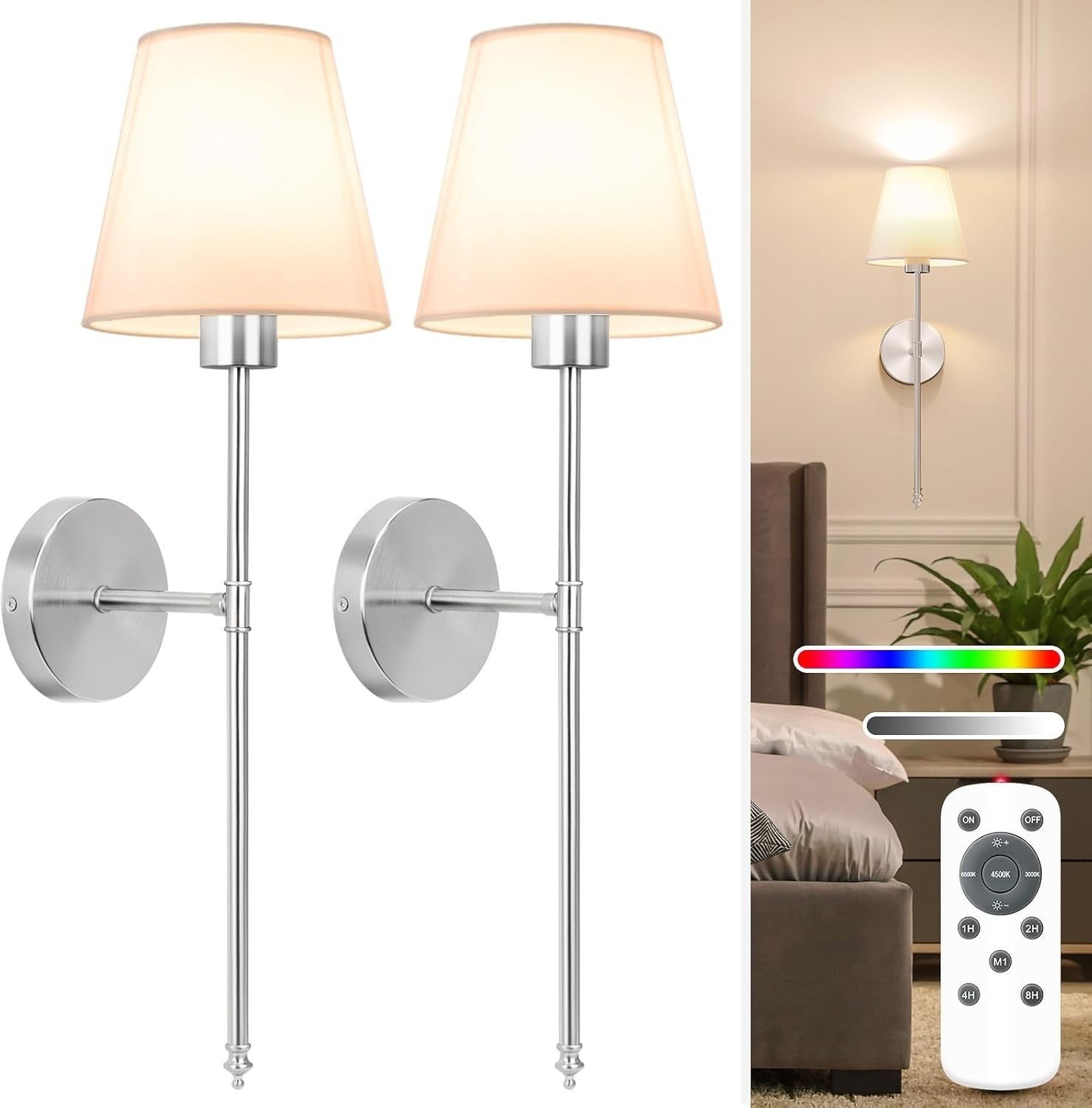 Wireless Wall Lights Rechargeable 5200mAh Dimmable Sconces 24” Remote LED