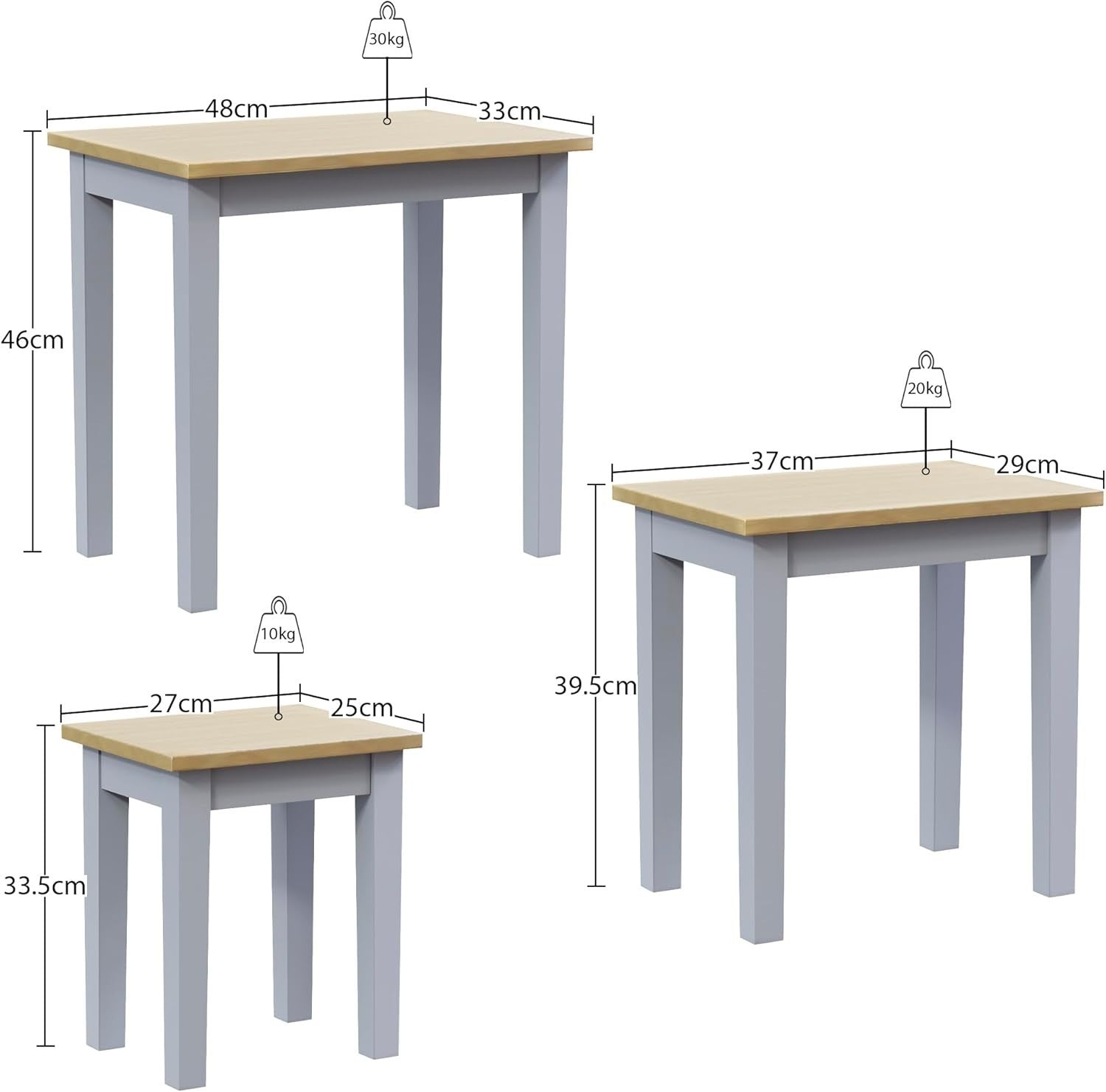 Nest of 3 Modern Coffee Side Tables Oak Grey Wood End Living Room Furniture