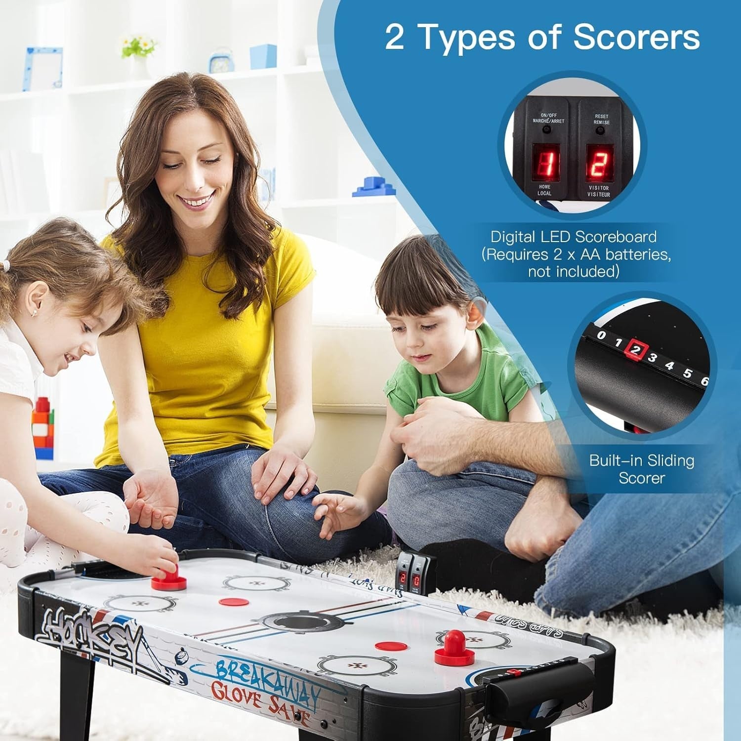 42 Inch Air Hockey Table LED Scoreboard Strong Motor Indoor Arcade Game