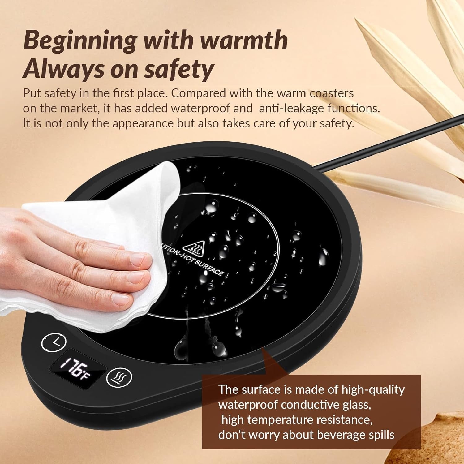 Black Coffee Mug Warmer 3 Temp Desk Heater with Timer 4H Auto Off