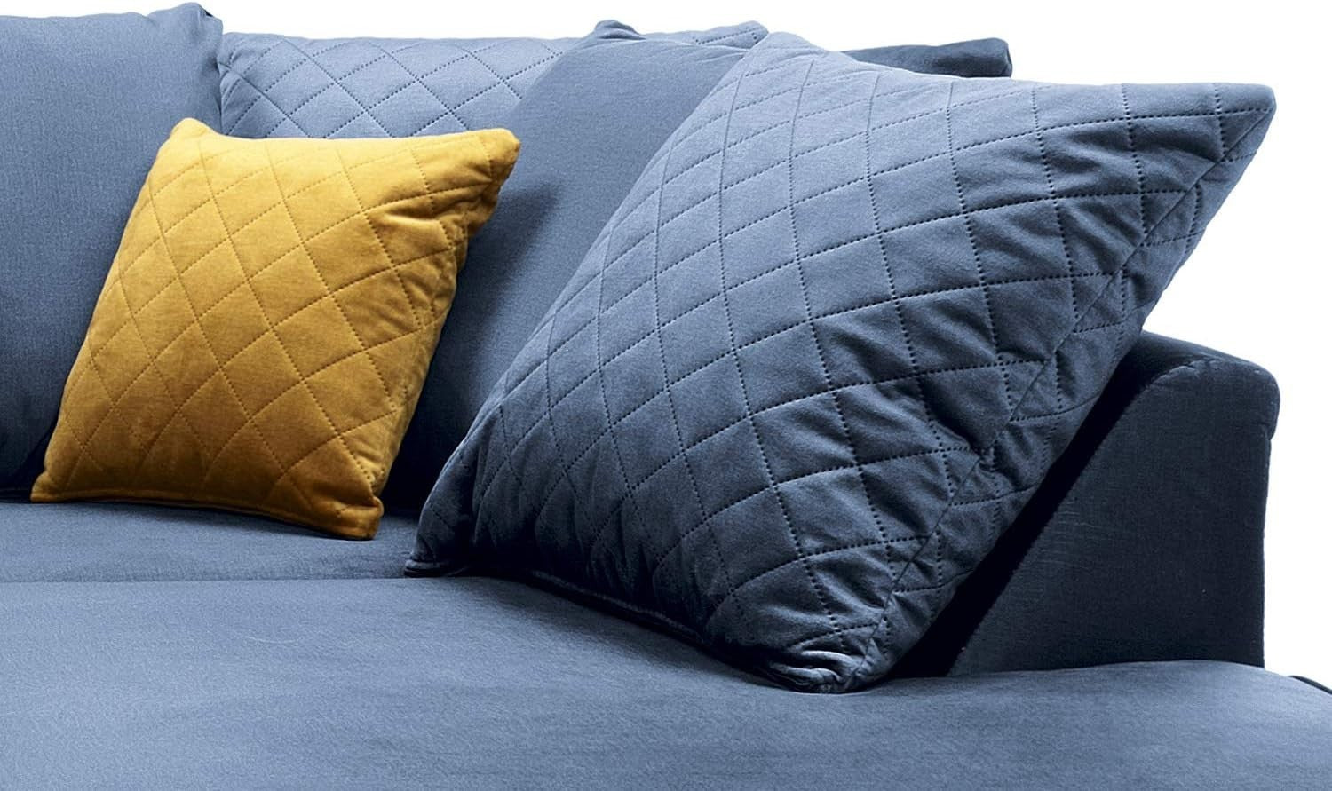 Right Hand Dark Blue L Shape Corner Sofa Velvet Water-Repellent Comfort