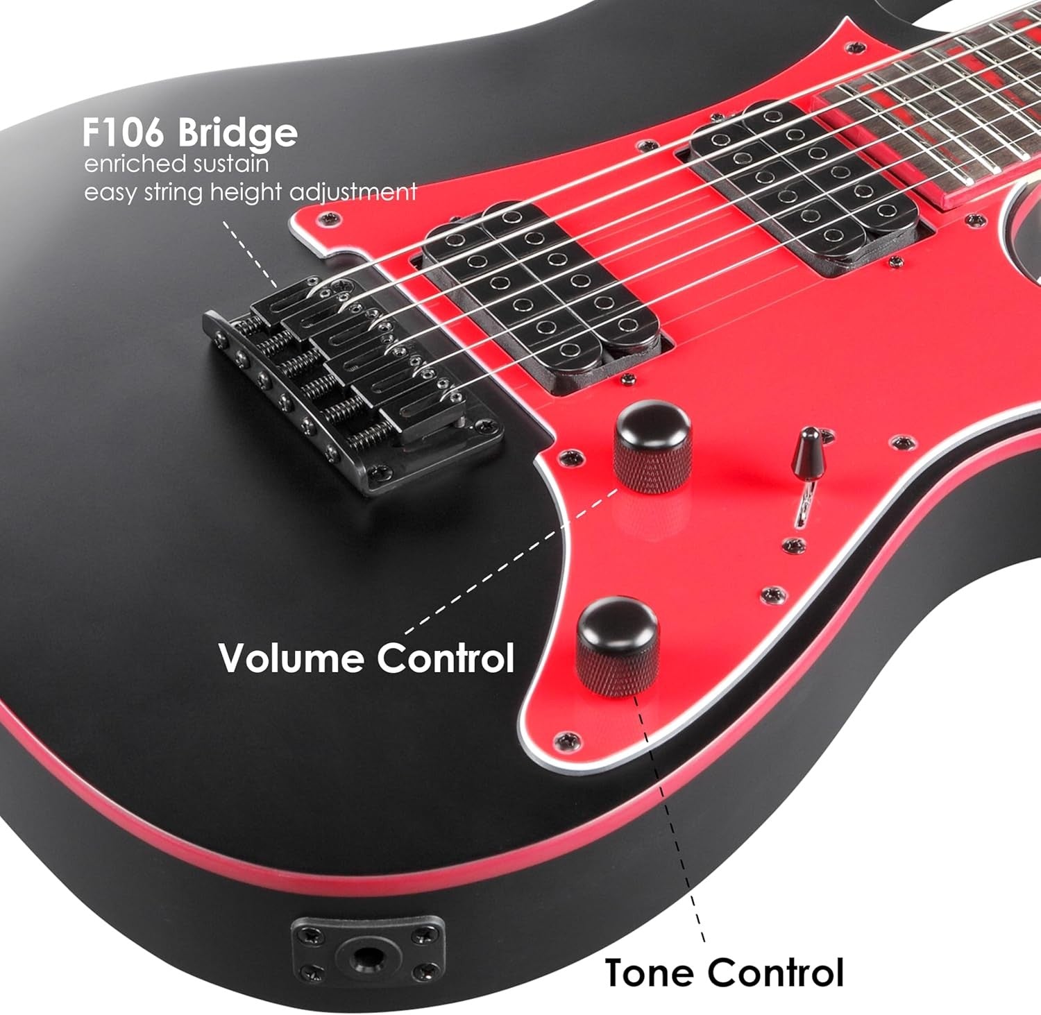 Electric Guitar Solid Body HSH Black Red Maple Neck Rock Metal