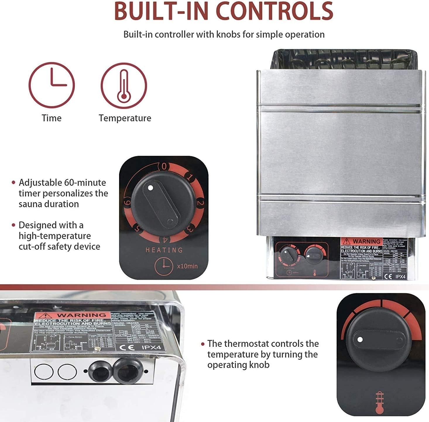 9KW Electric Sauna Heater Indoor Spa Stove Dry Steam Bath Wall Mount 220-240V
