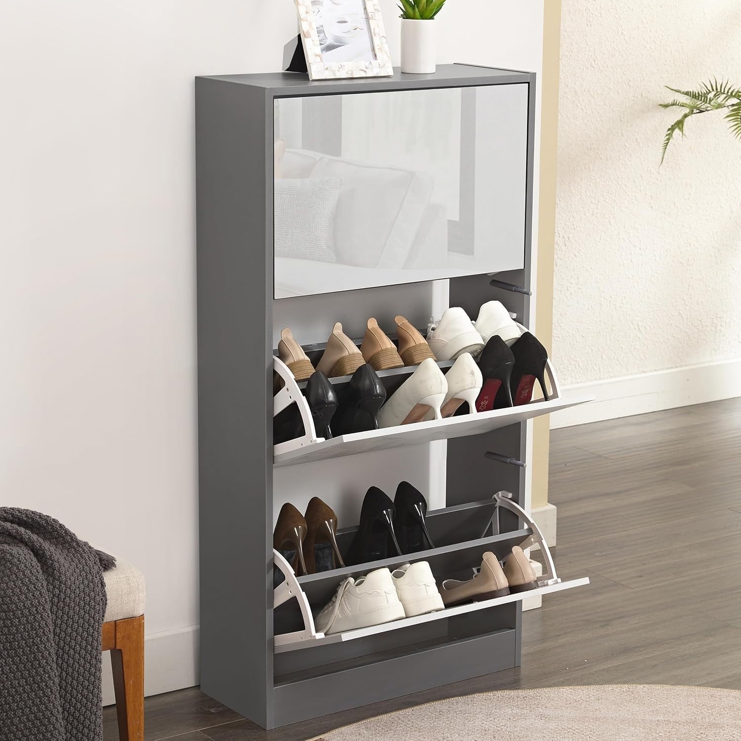 3 Drawer Shoe Cabinet High Gloss Organizer Stand Space-Saving Storage