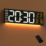 16 Inch Large Digital Wall Clock RGB LED Remote Dual Alarm Temp Date