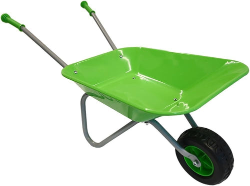 Kids Green Wheelbarrow Set 5pcs – Metal Toy Garden Tools w/ Gloves & Rake