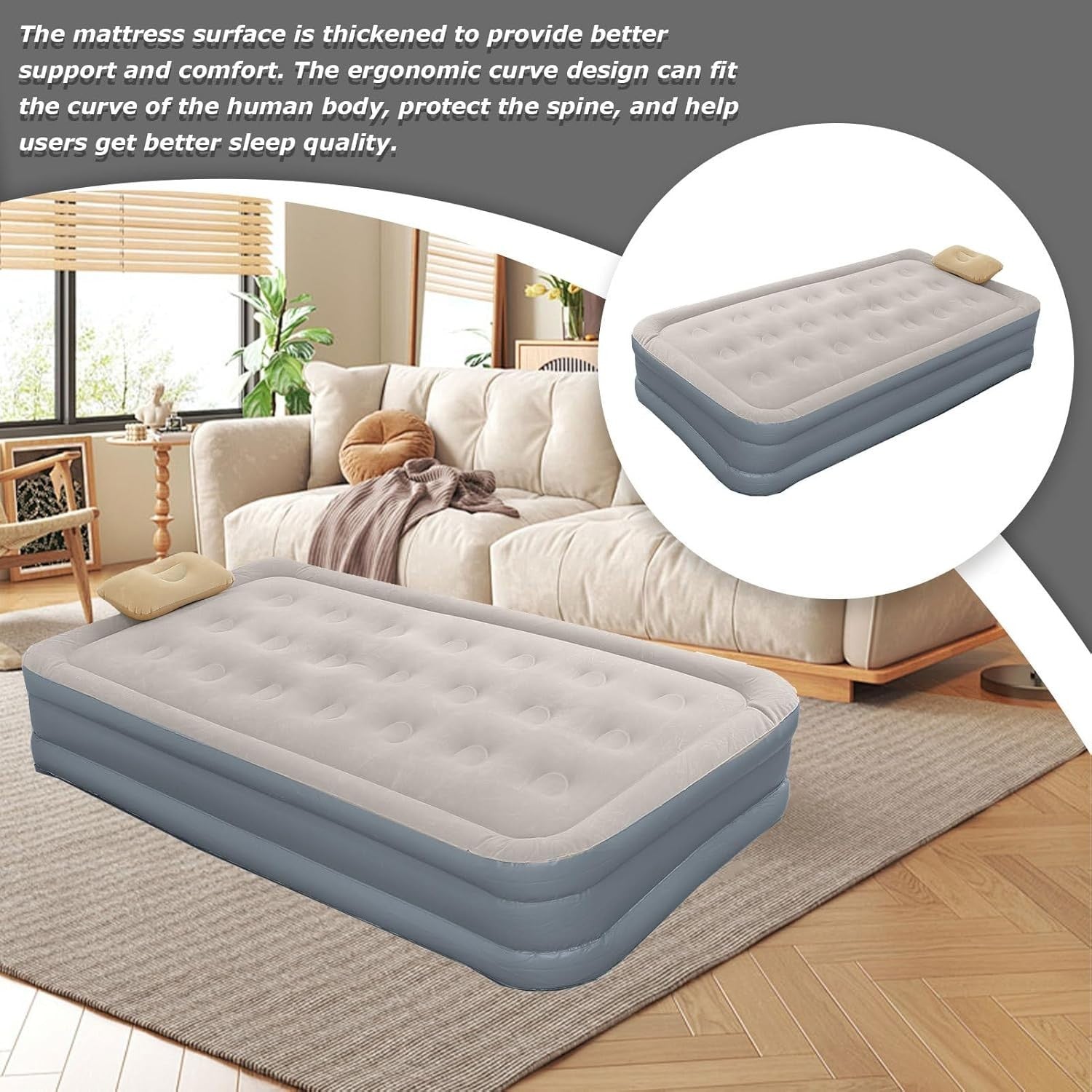 Adult Inflatable Air Mattress with Built-in Pump | Portable Floor Bed