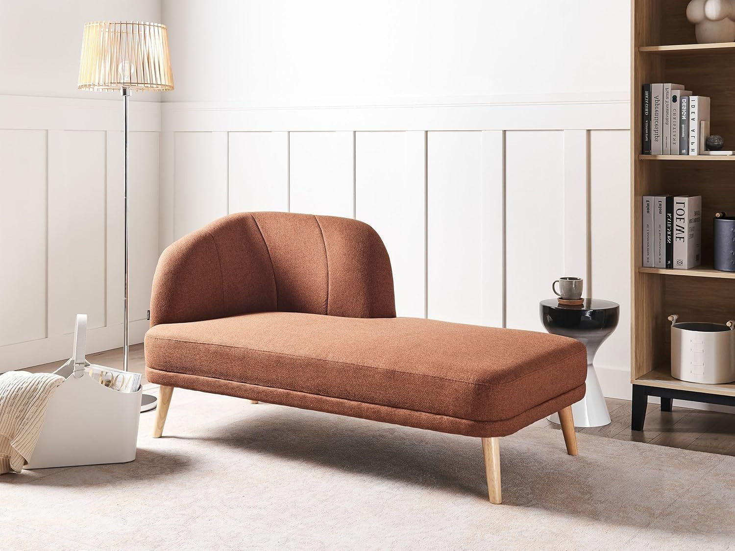 Traditional Brown Left Hand Chaise Lounge | Soft Polyester, Sturdy Wood Legs