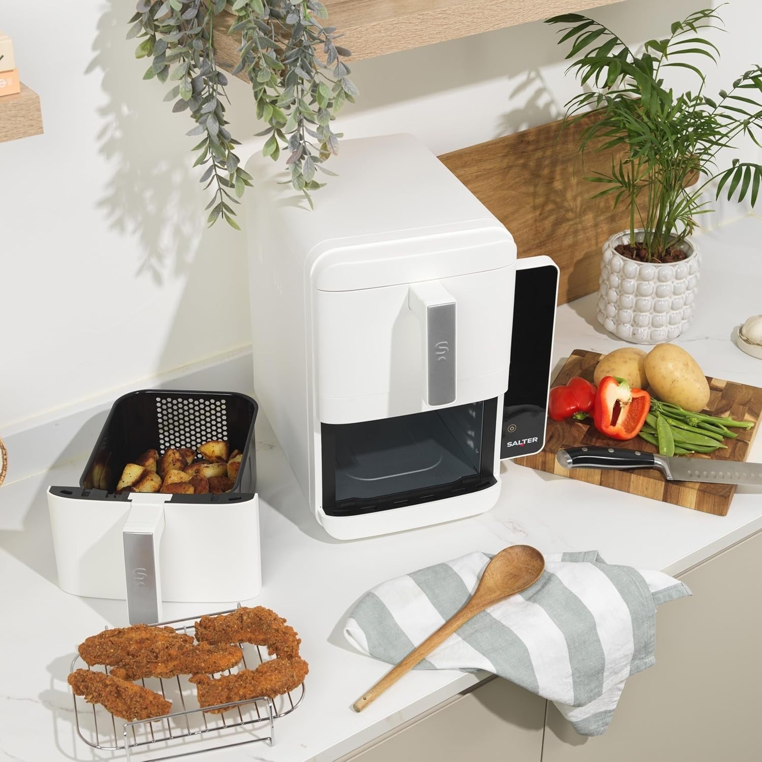 Vertical Dual Drawer Air Fryer 9L 9 Presets, 4-Level Cooking Sync/Match, 2400W
