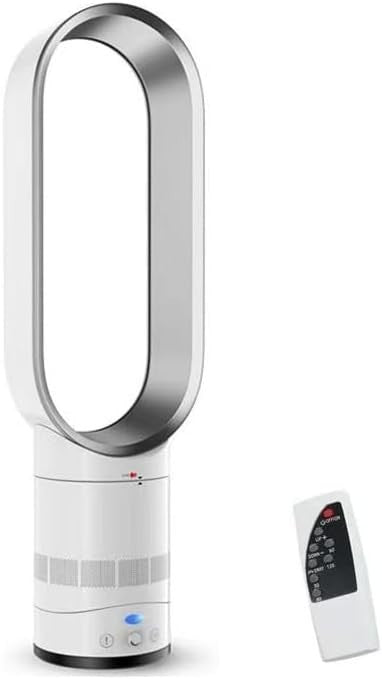 23.6in Bladeless Tower Fan with Air Purifier 8-Speed Quiet 9H Timer Remote White